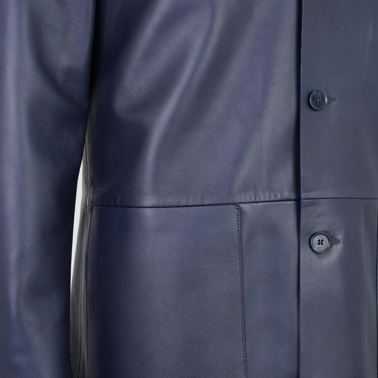 Auburn Mavi Erkek Deri Blazer Ceket