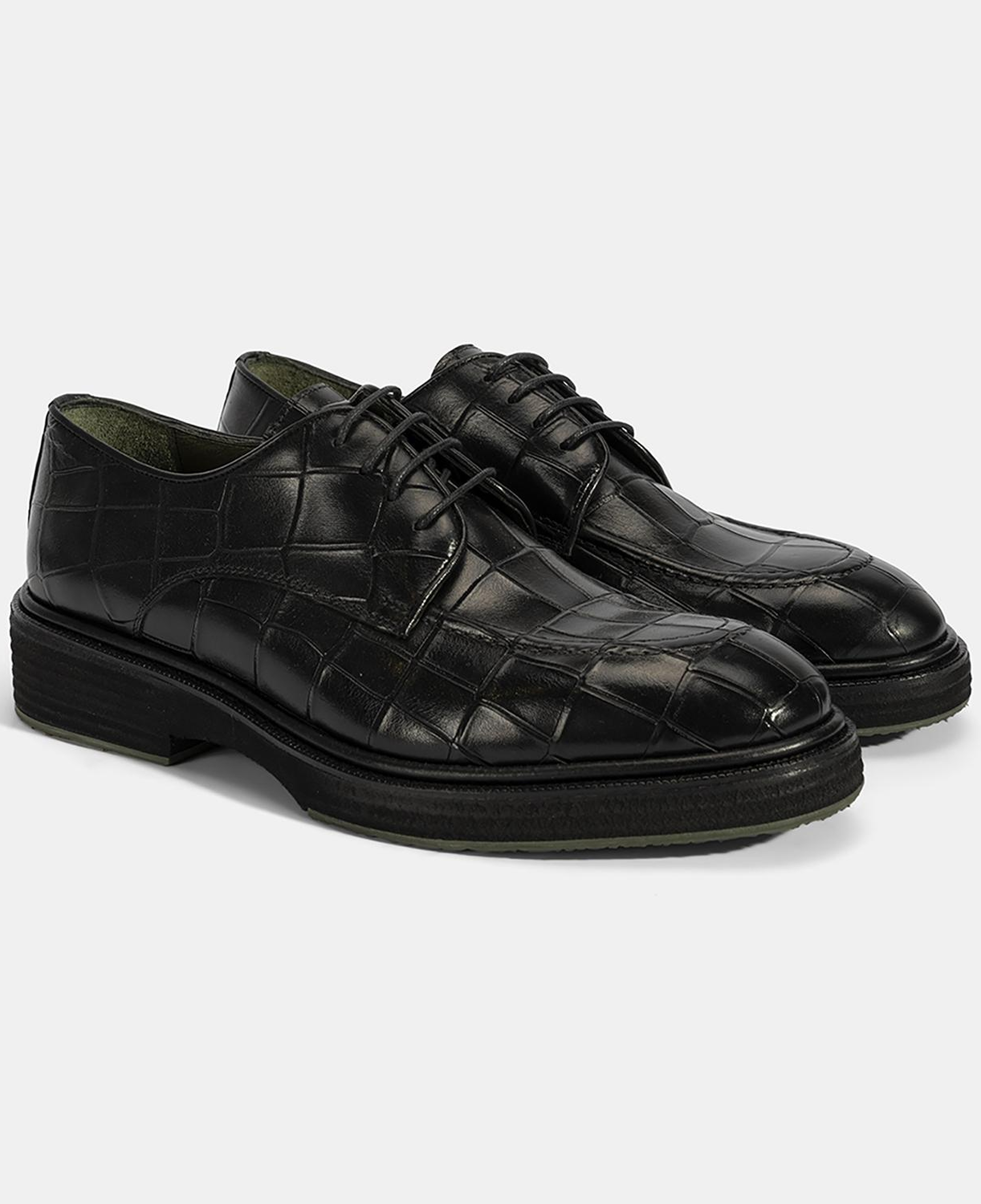 Erkek Siyah Bağcıklı Kroko Baskılı Deri Klasik Ayakkabı