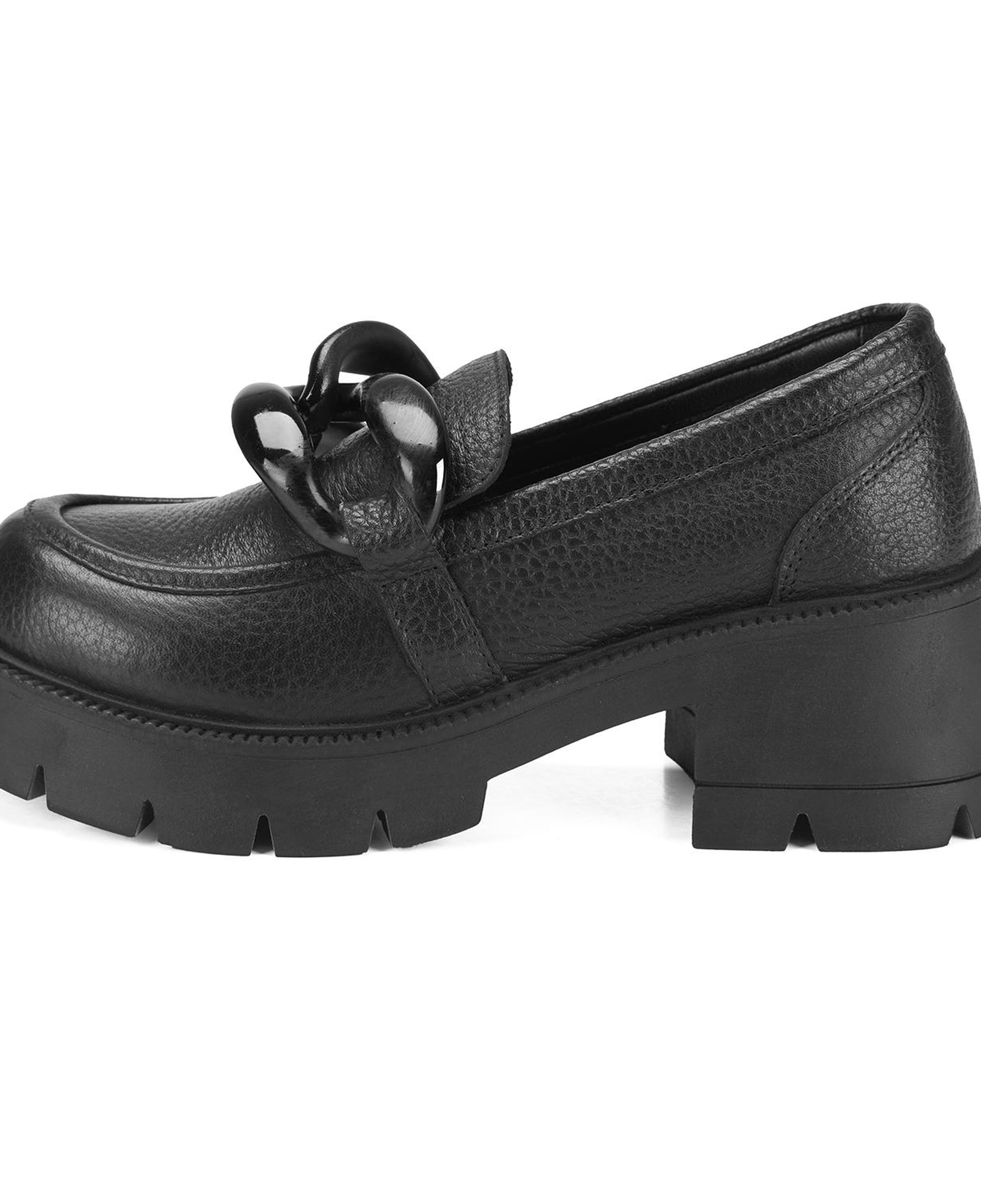 Kadın Siyah Deri Topuklu Loafer