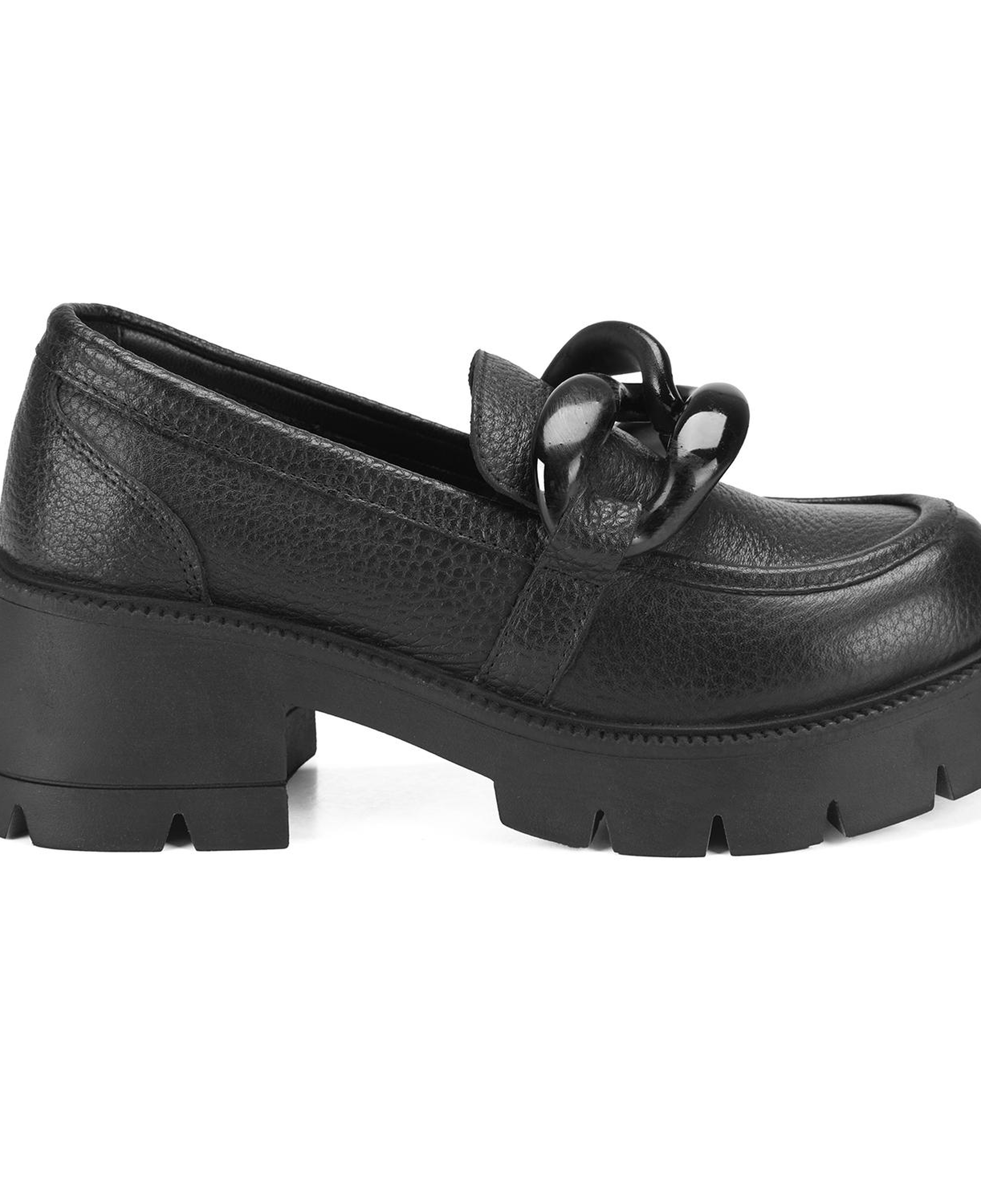 Kadın Siyah Deri Topuklu Loafer