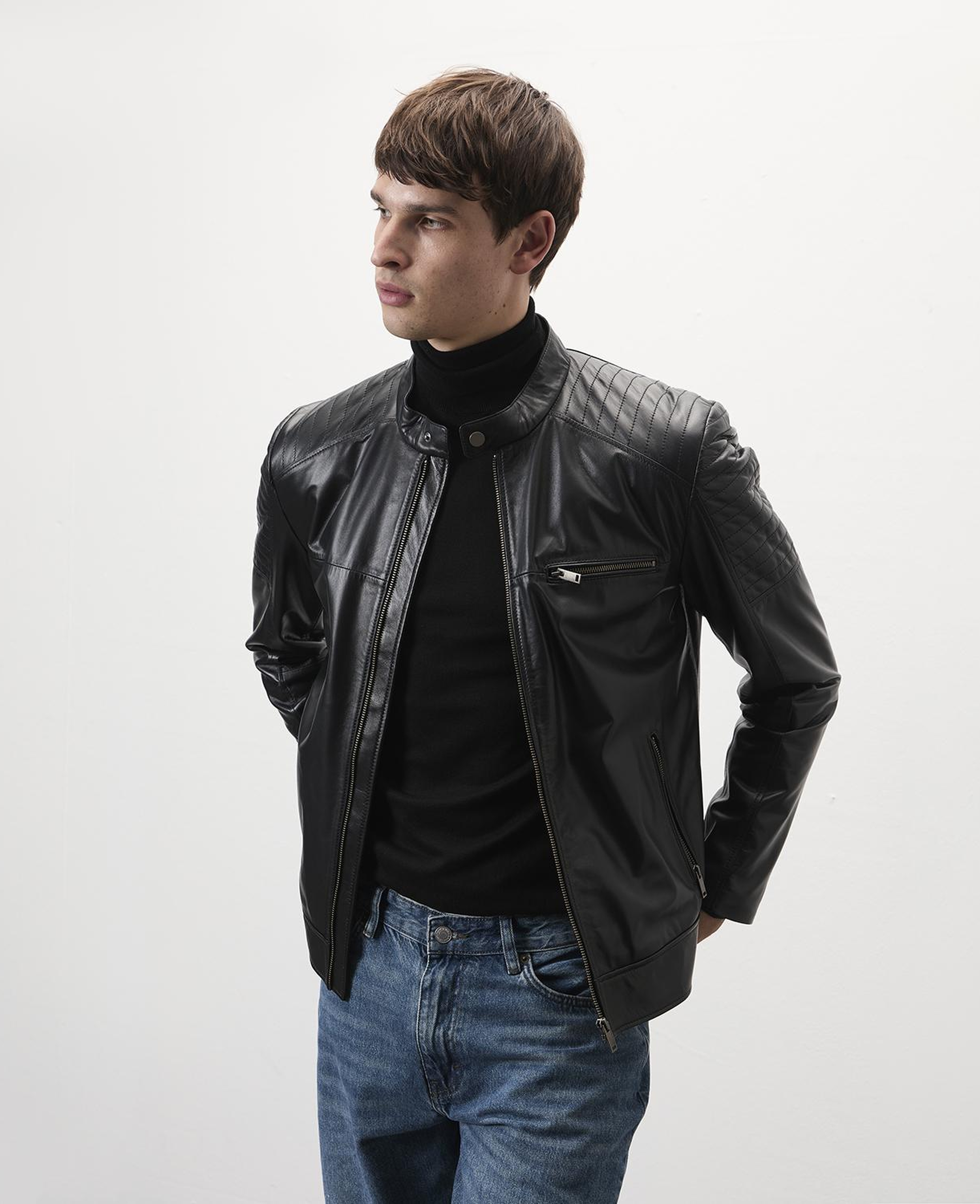 Steven Siyah Erkek Deri Mont