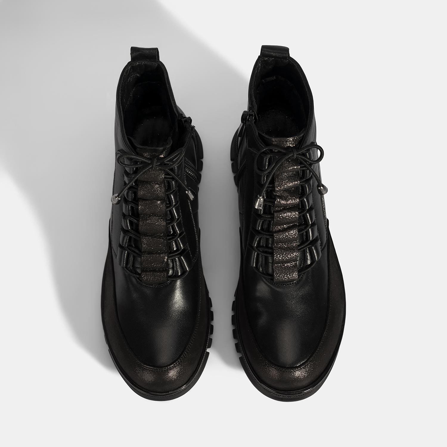 Kadın Siyah Bağcıklı DesaComfort Deri Bot