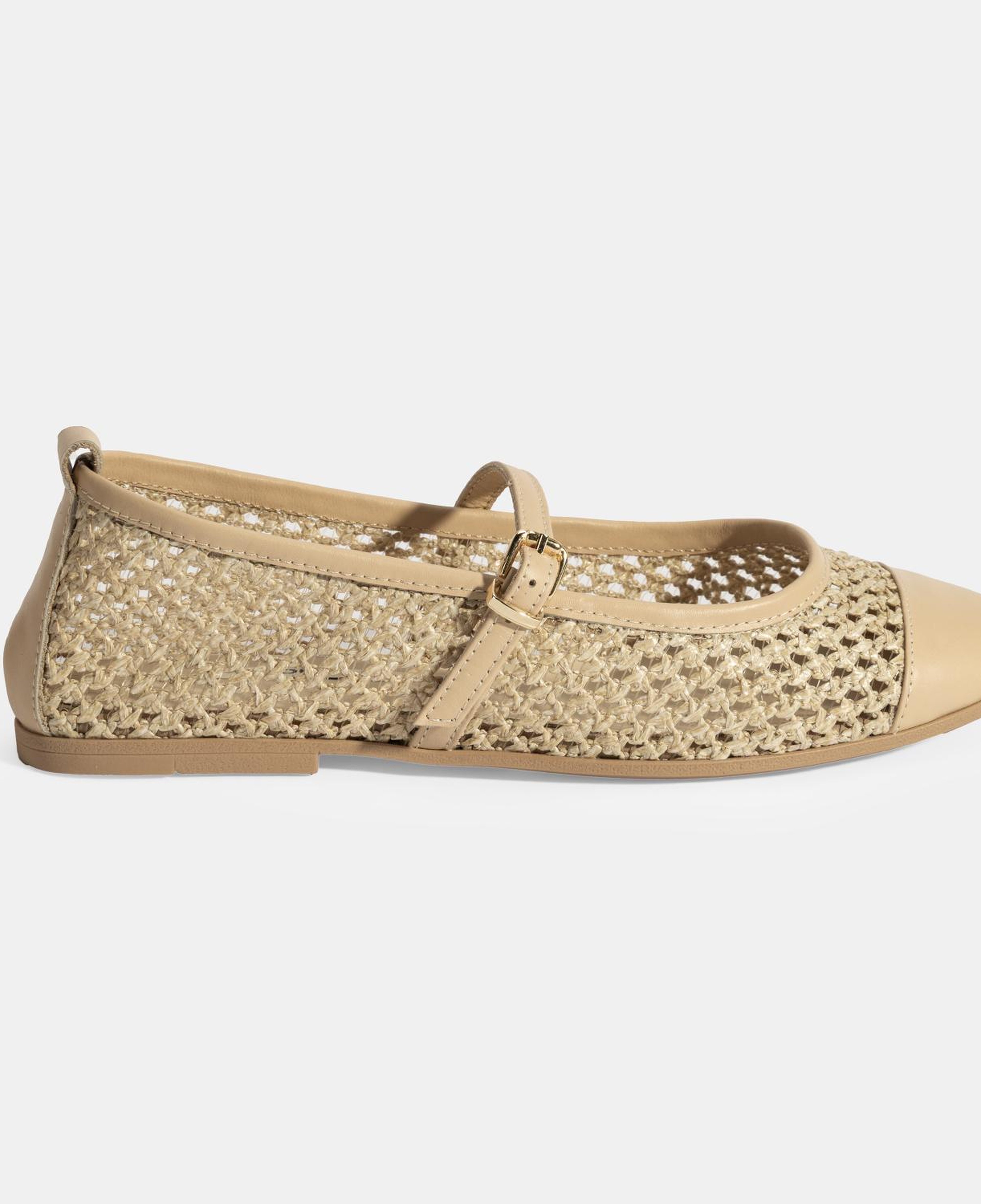 Kadın Bej Ayarlanabilir Tokalı Hasır Babet