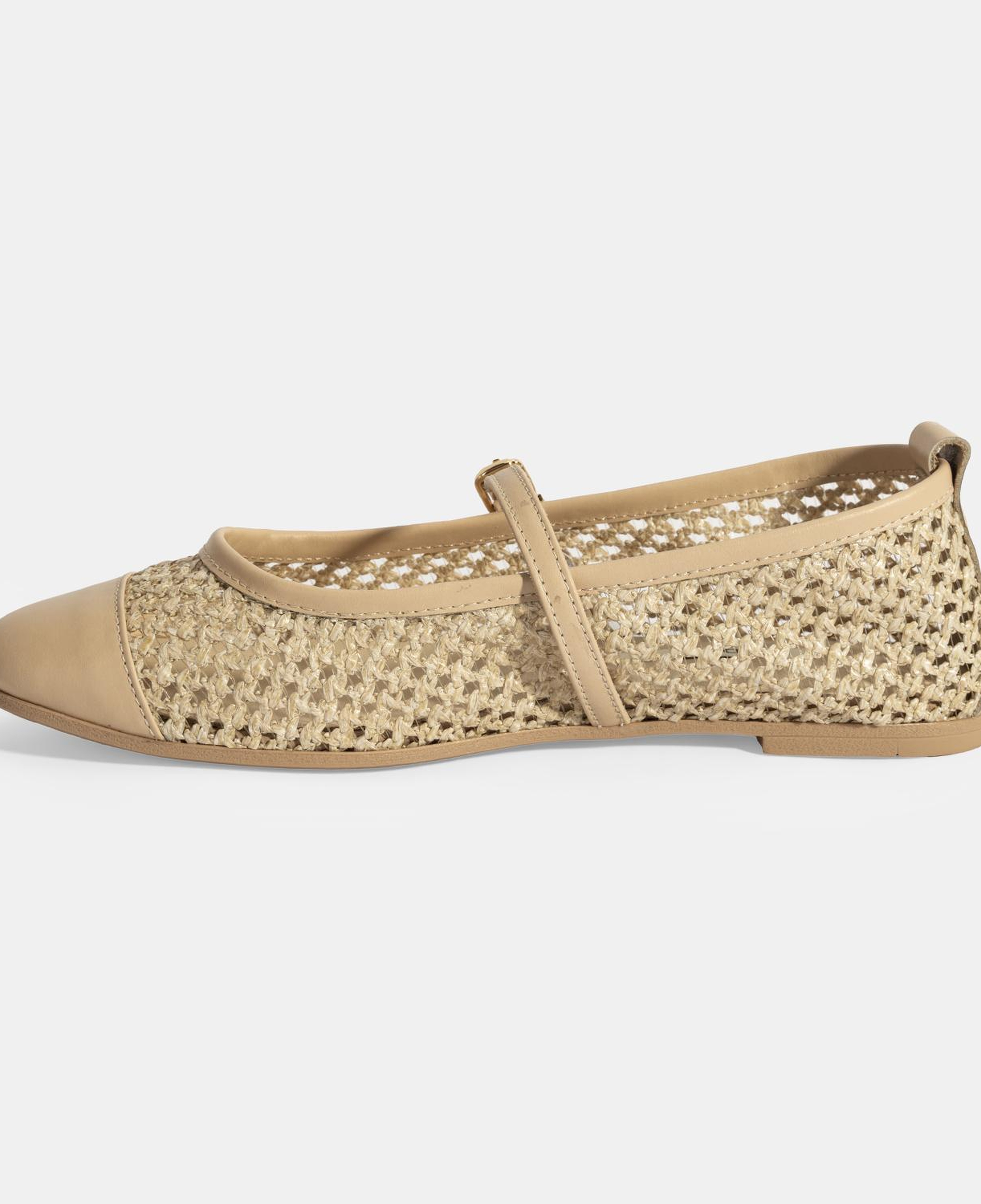 Kadın Bej Ayarlanabilir Tokalı Hasır Babet