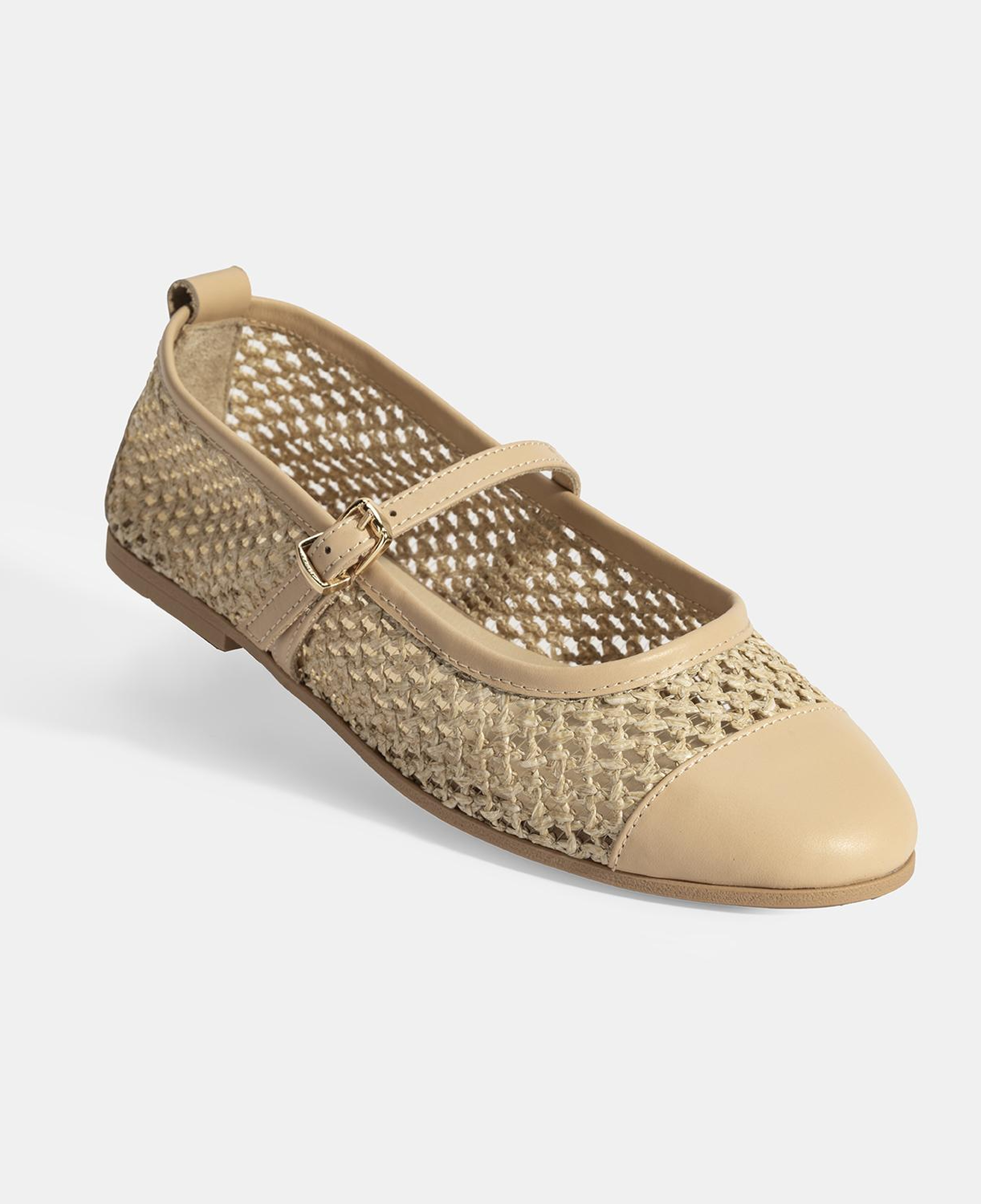 Kadın Bej Ayarlanabilir Tokalı Hasır Babet