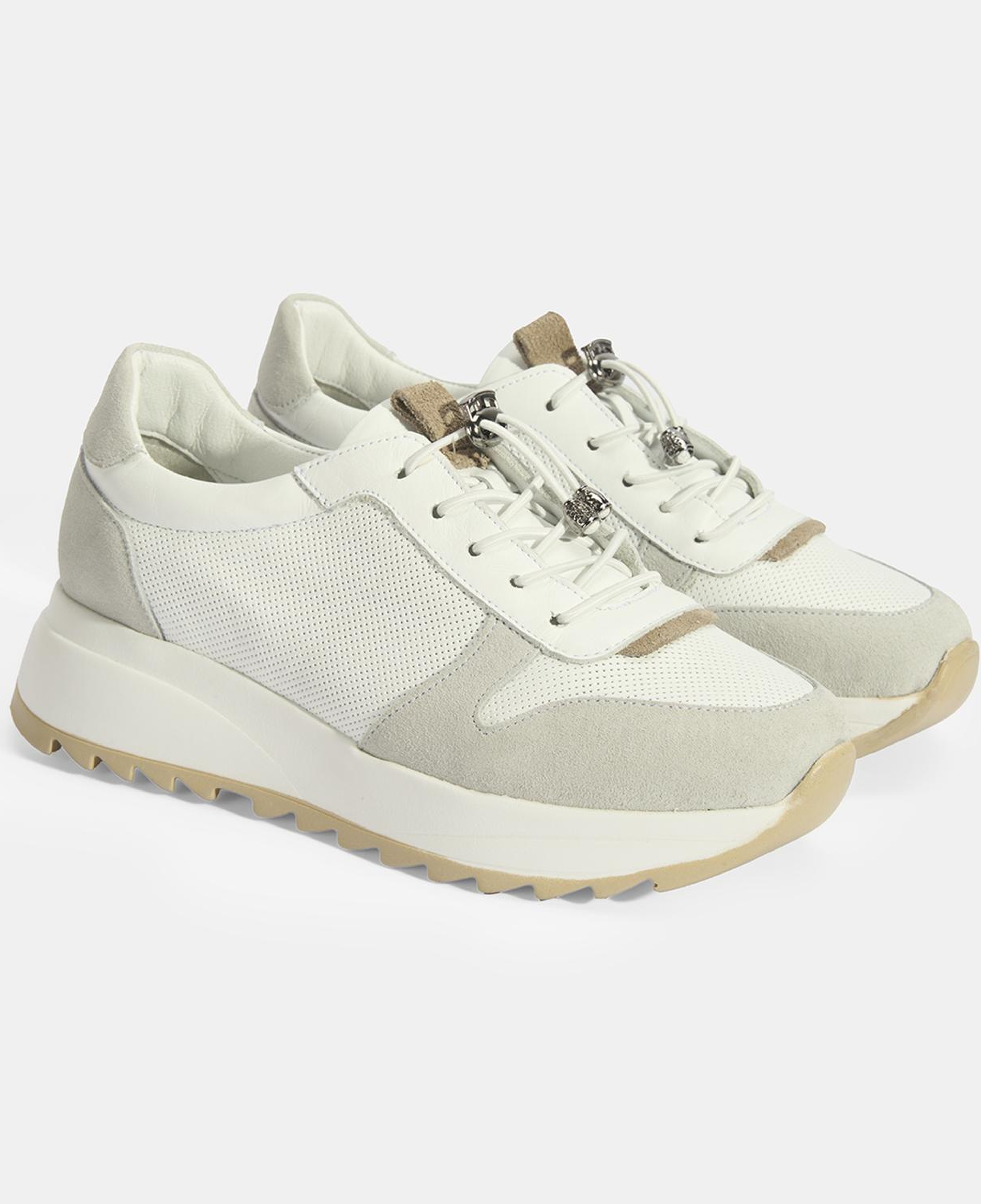 Kadın Beyaz Bağcıklı Deri Detaylı Spor Ayakkabı