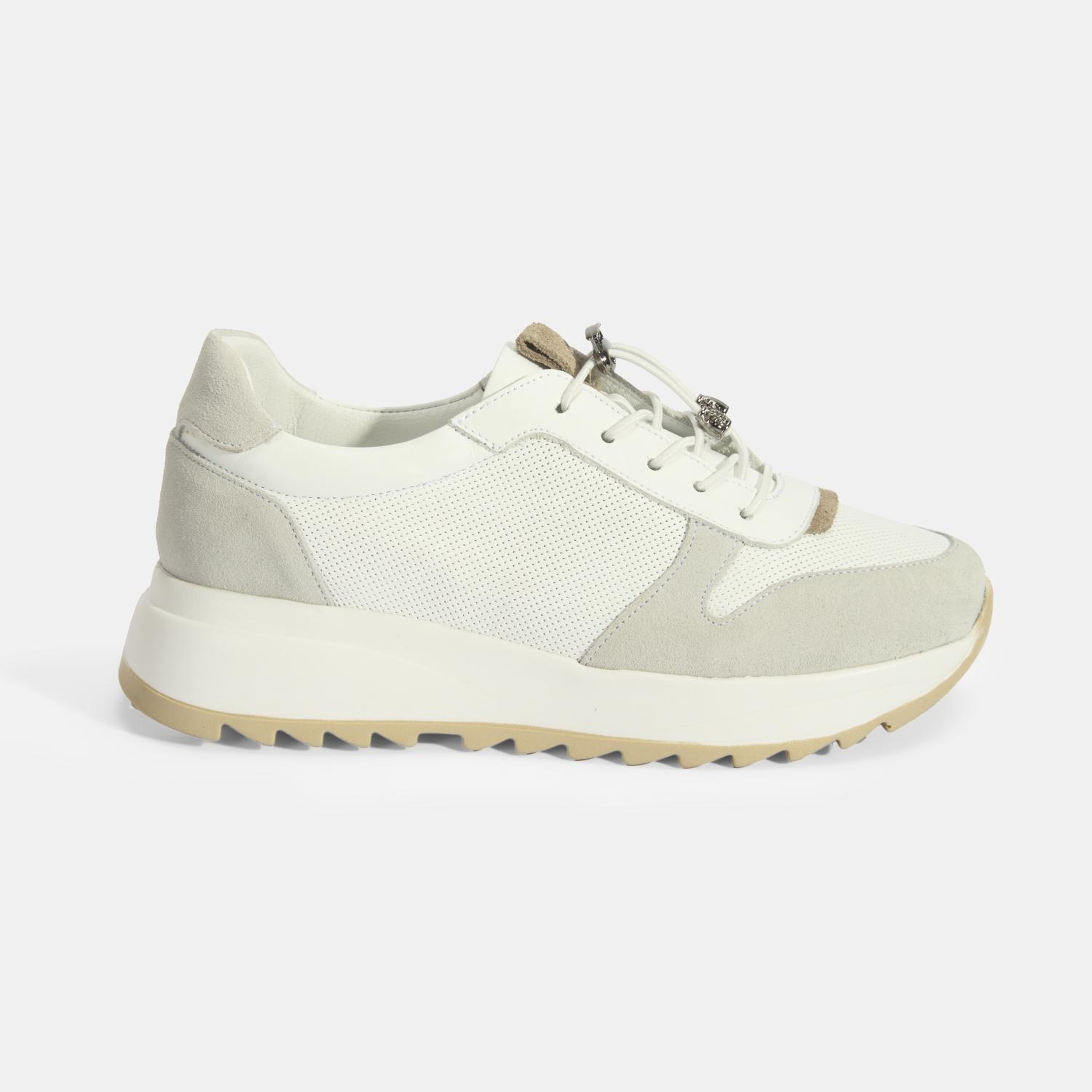 Kadın Beyaz Bağcıklı Deri Detaylı Spor Ayakkabı