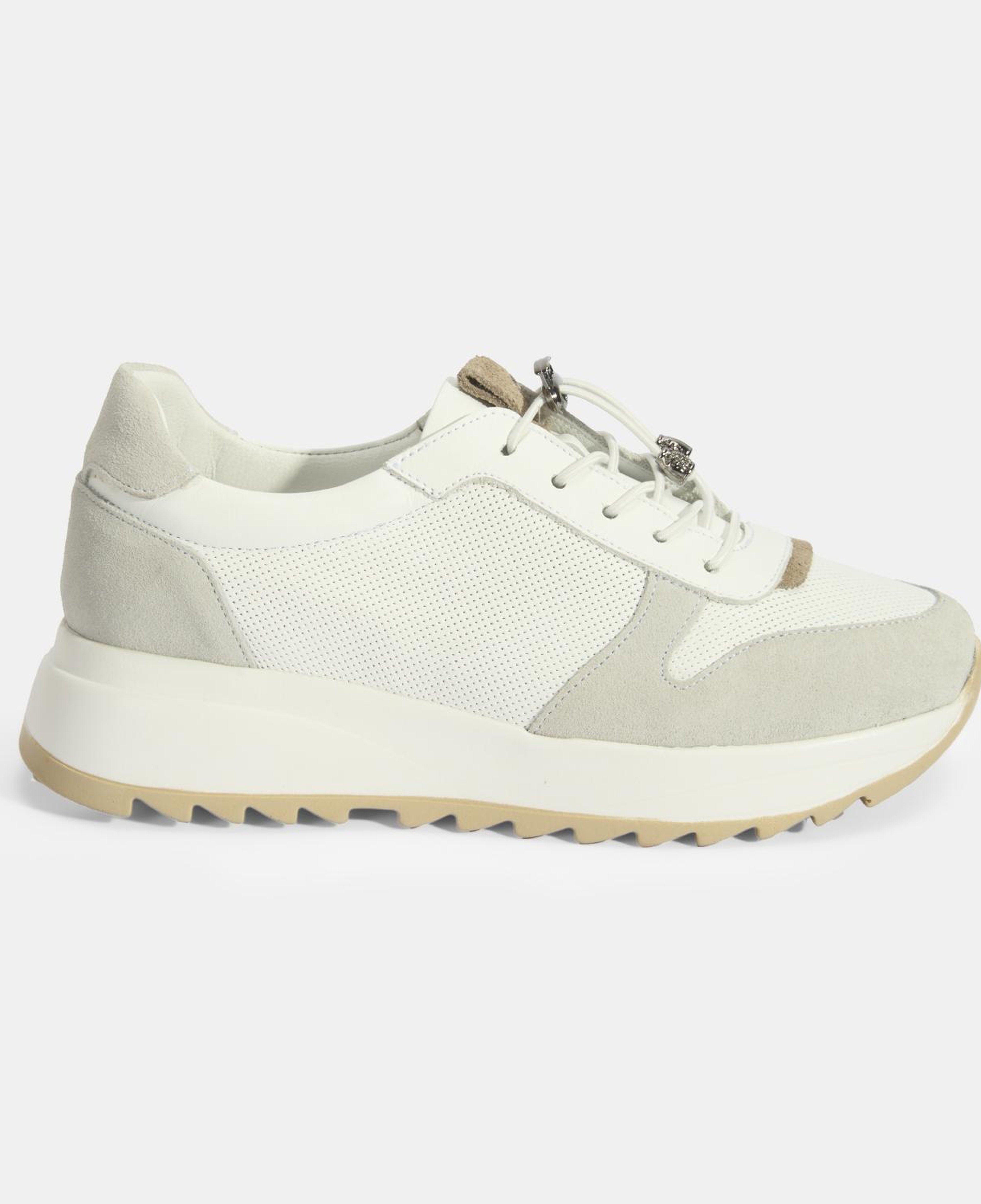 Kadın Beyaz Bağcıklı Deri Detaylı Spor Ayakkabı