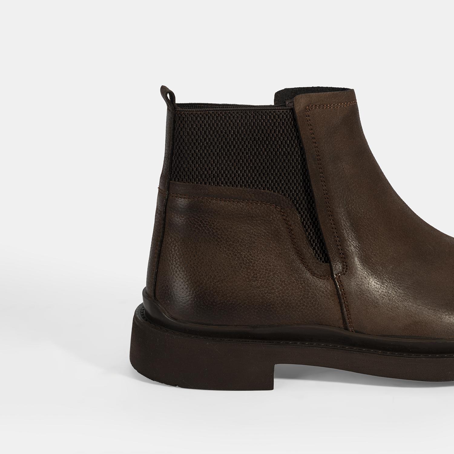 Erkek Kahve Lastikli Nubuk Deri Bot