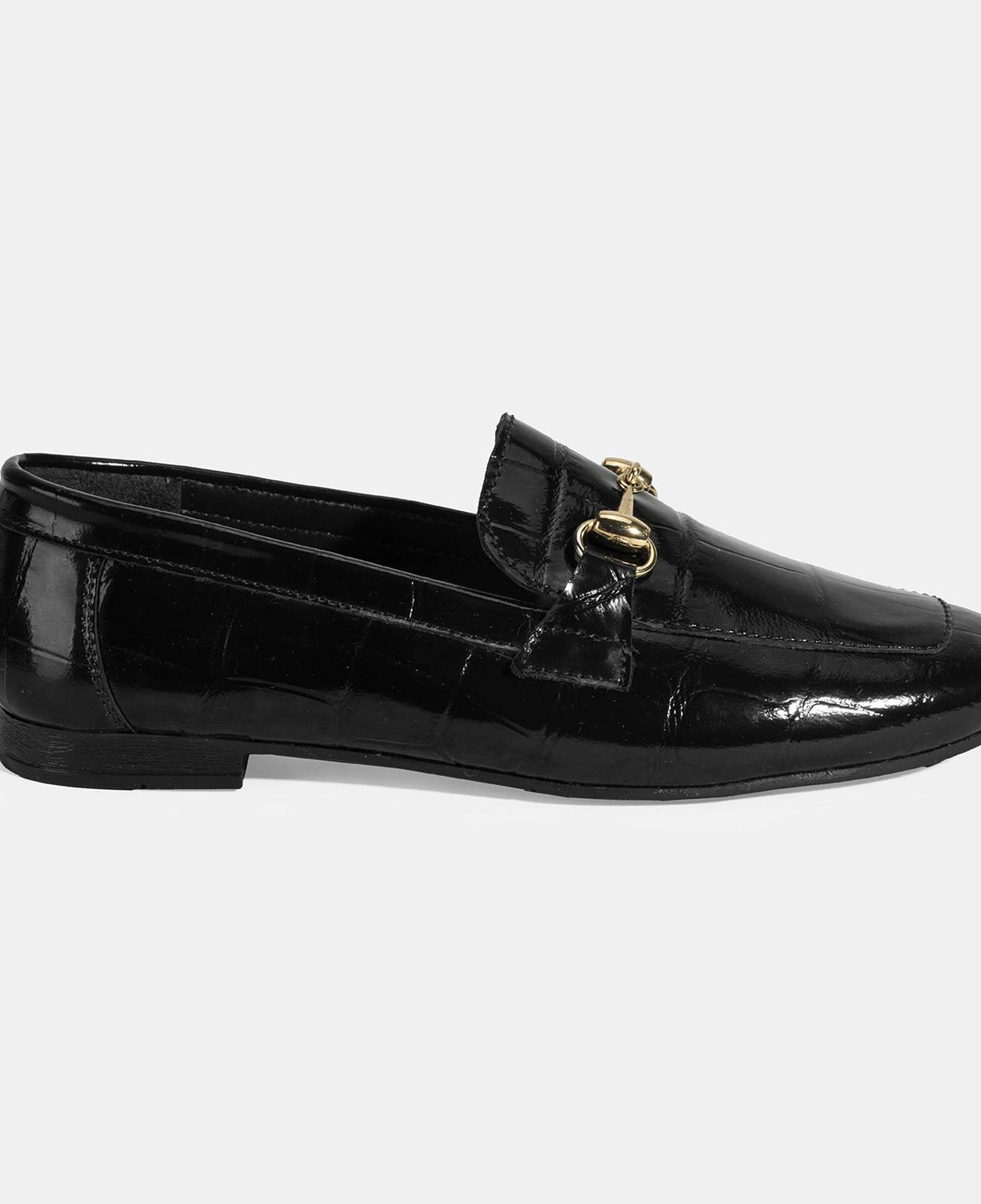 Kadın Siyah Kroko Baskılı Toka Detaylı Deri Loafer