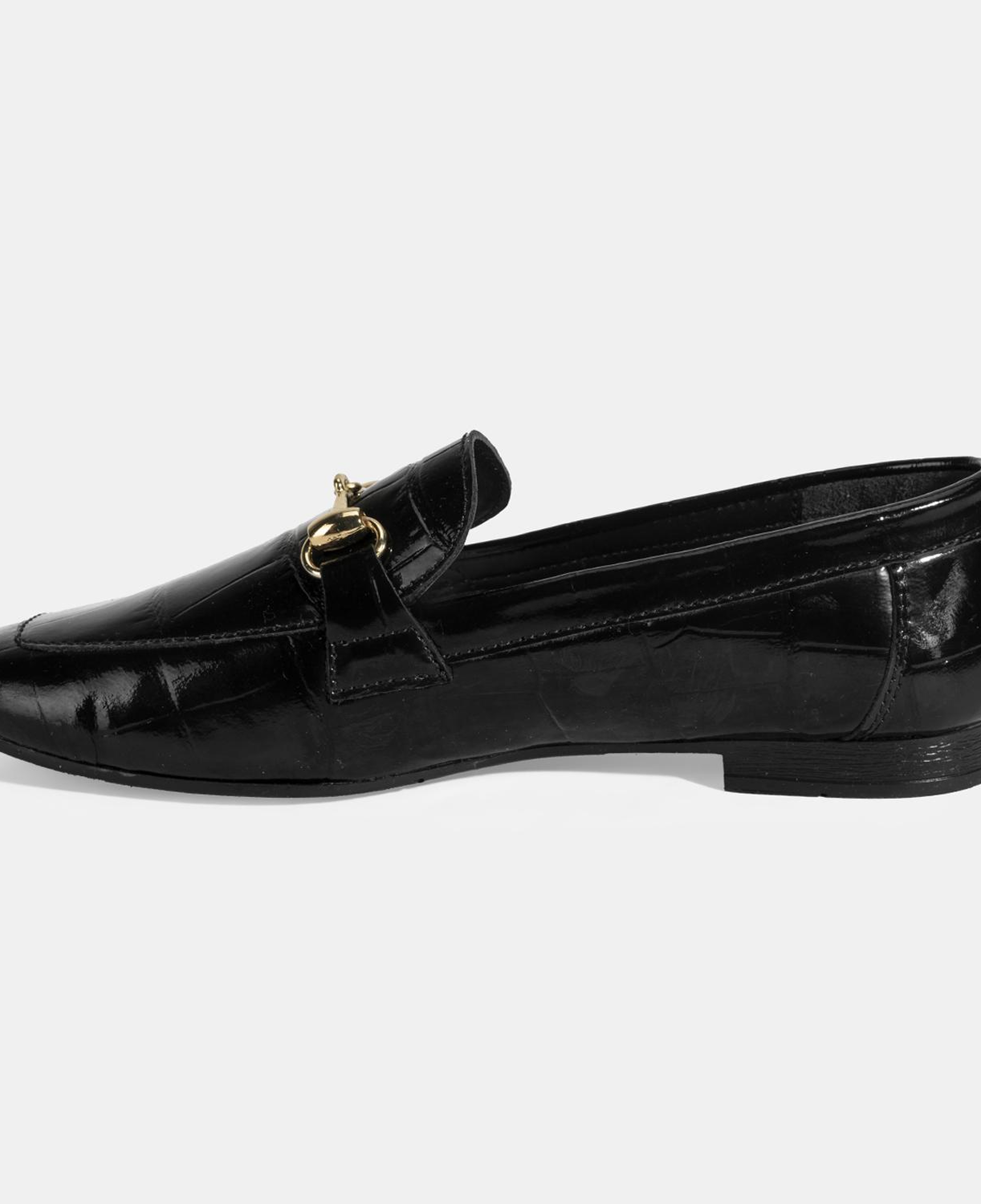 Kadın Siyah Kroko Baskılı Toka Detaylı Deri Loafer