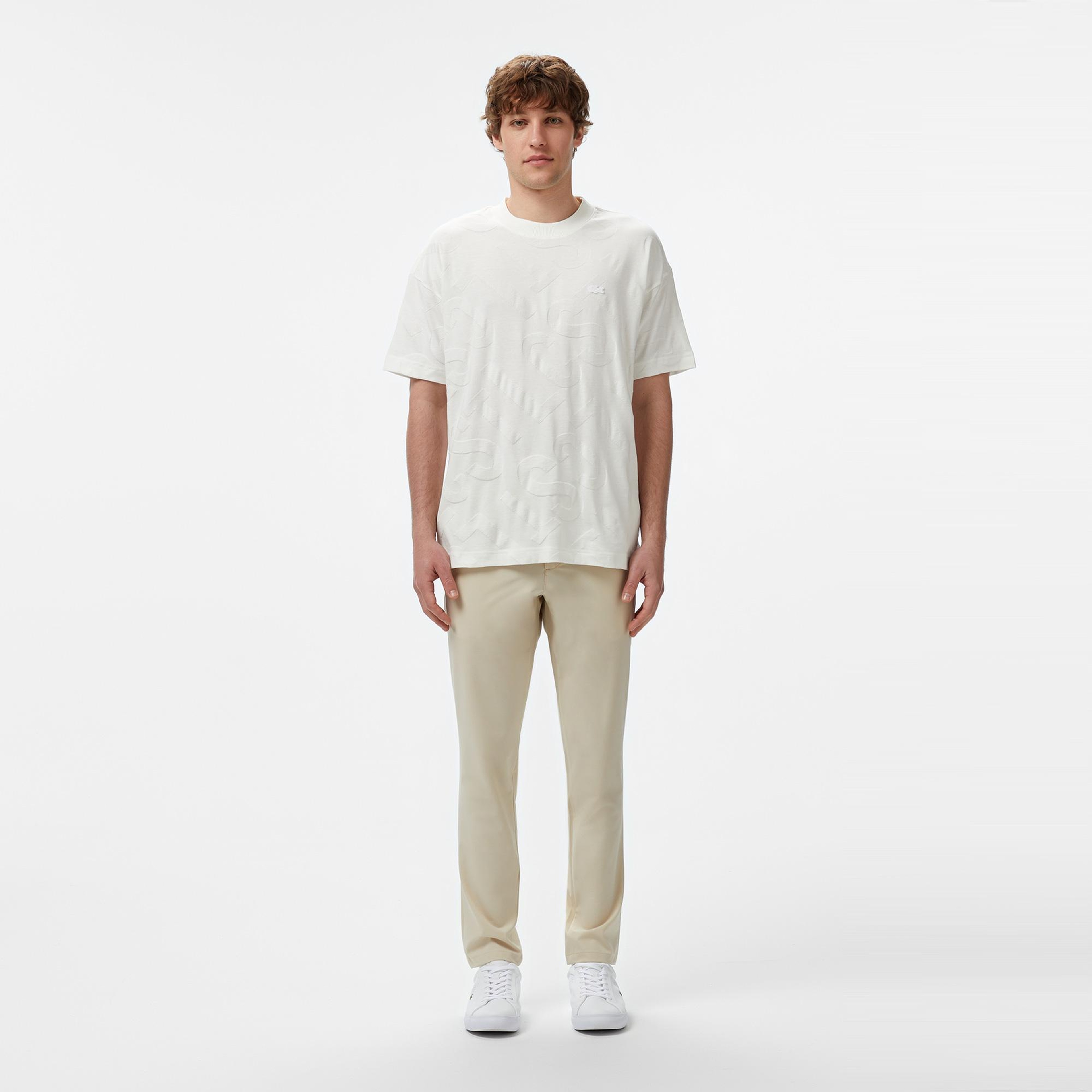 Lacoste Erkek Bisiklet Yaka Desenli Beyaz T-Shirt