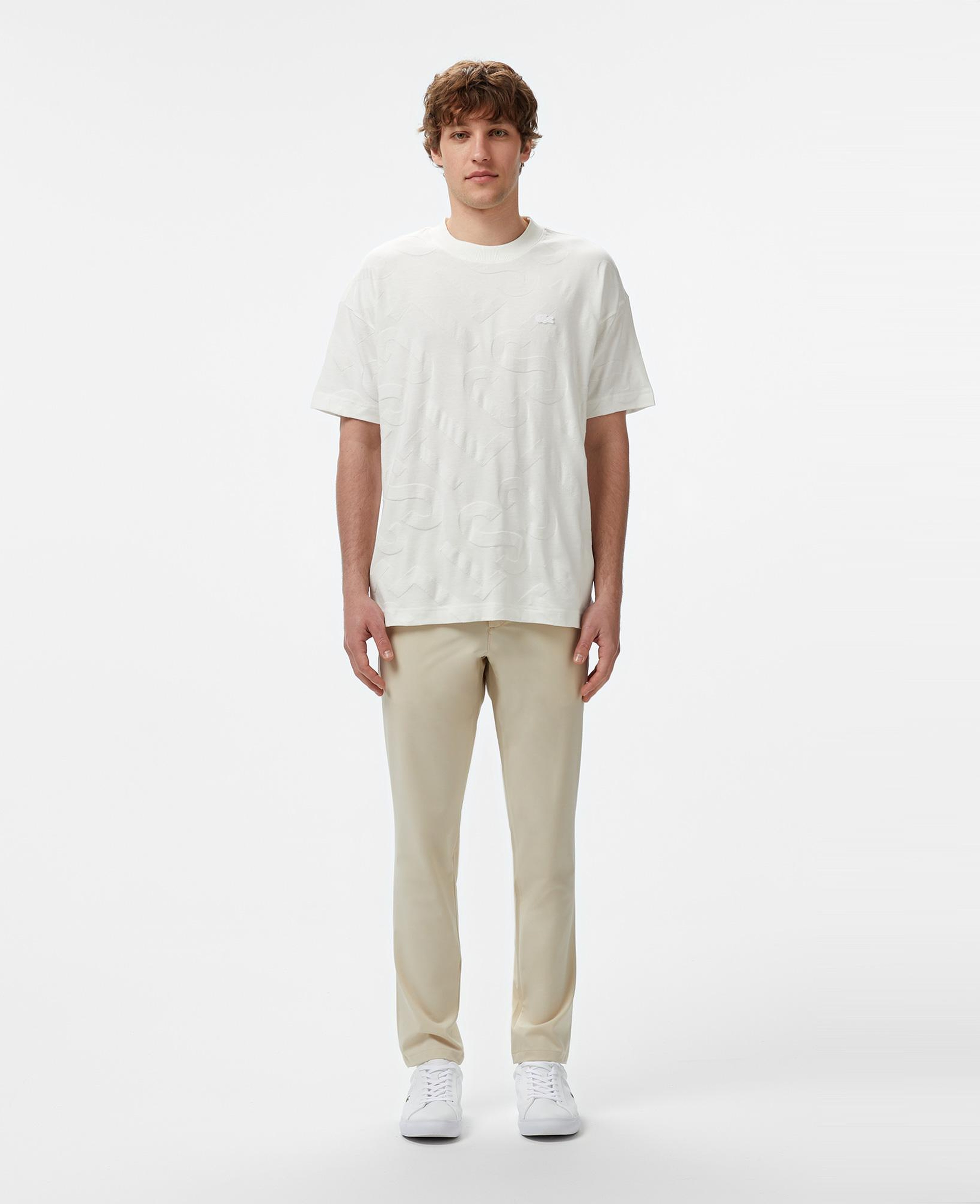 Lacoste Erkek Bisiklet Yaka Desenli Beyaz T-Shirt