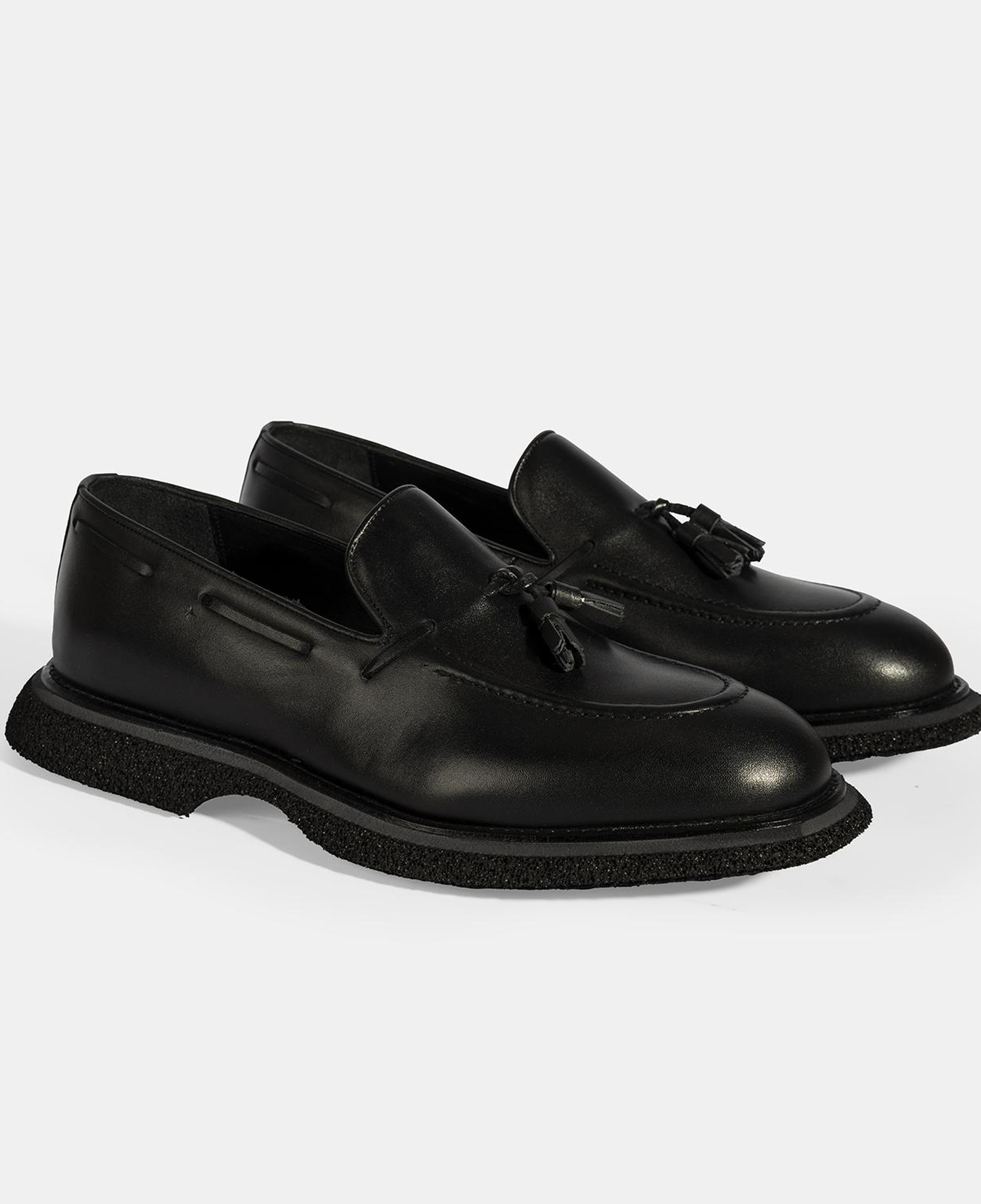 Erkek Siyah Püskül Detaylı Deri Loafer