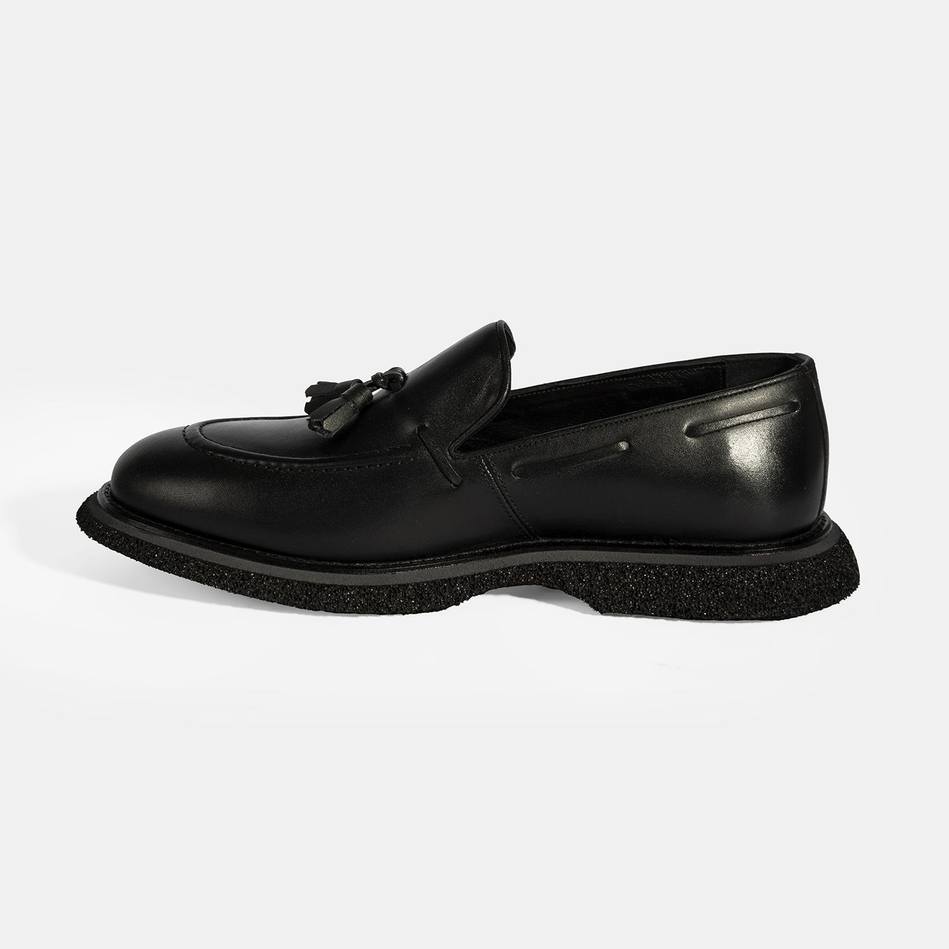 Erkek Siyah Püskül Detaylı Deri Loafer