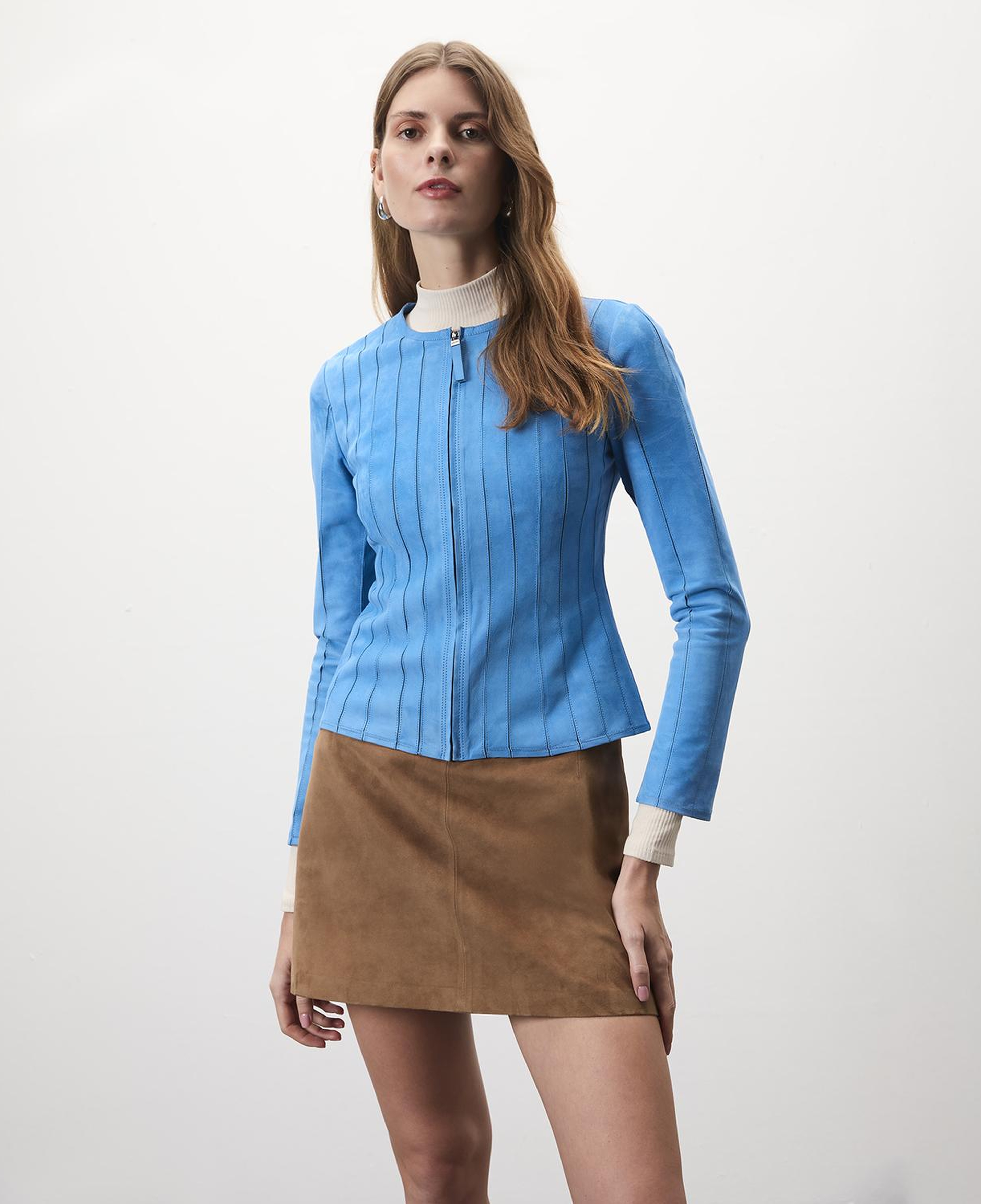 Deundria Mavi Kadın Panelli Fit Süet Ceket