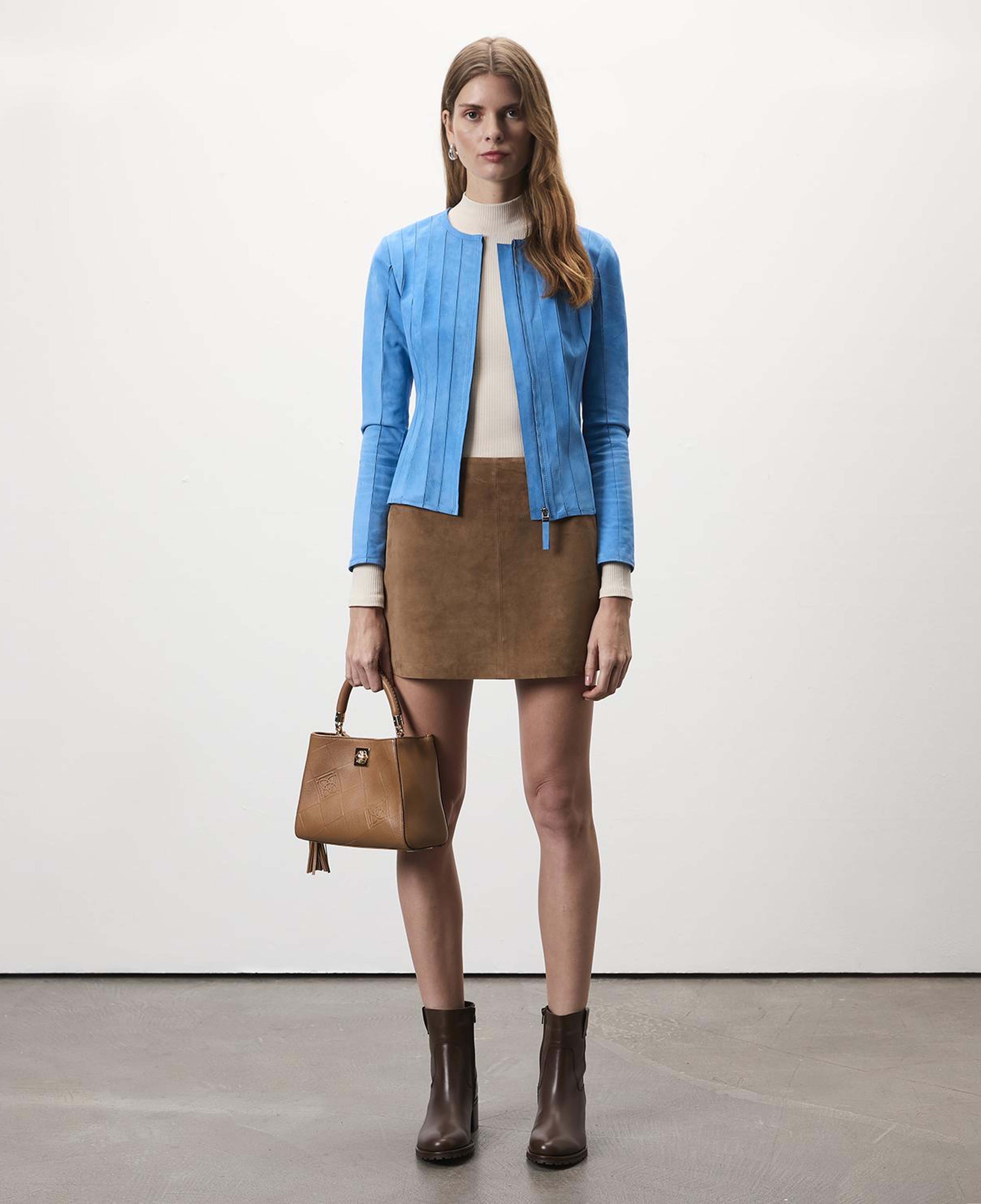 Deundria Mavi Kadın Panelli Fit Süet Ceket