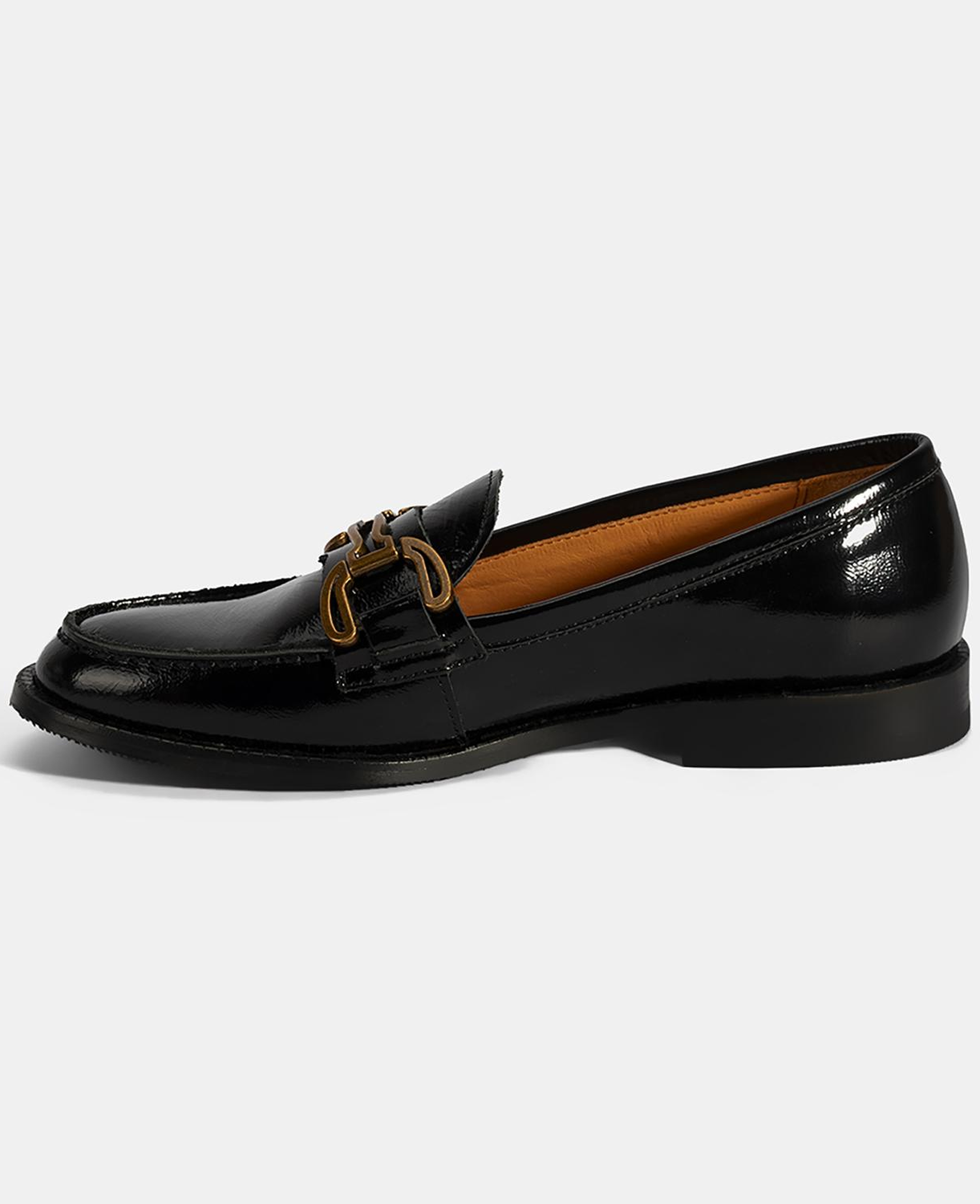 Kadın Siyah Metal Toka Aksesuarlı Rugan Loafer