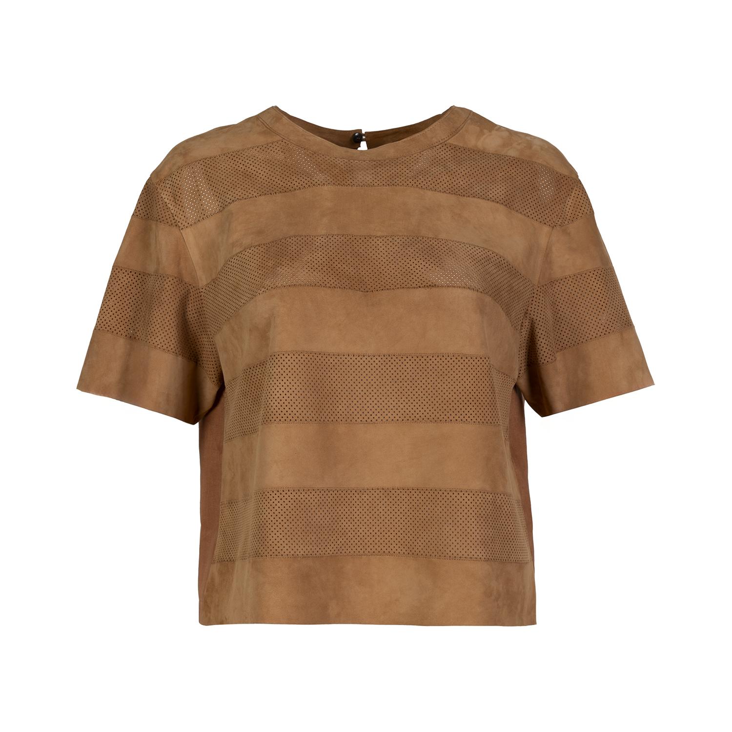 Linea Taba Kadın Perforeli Süet Deri Crop Bluz