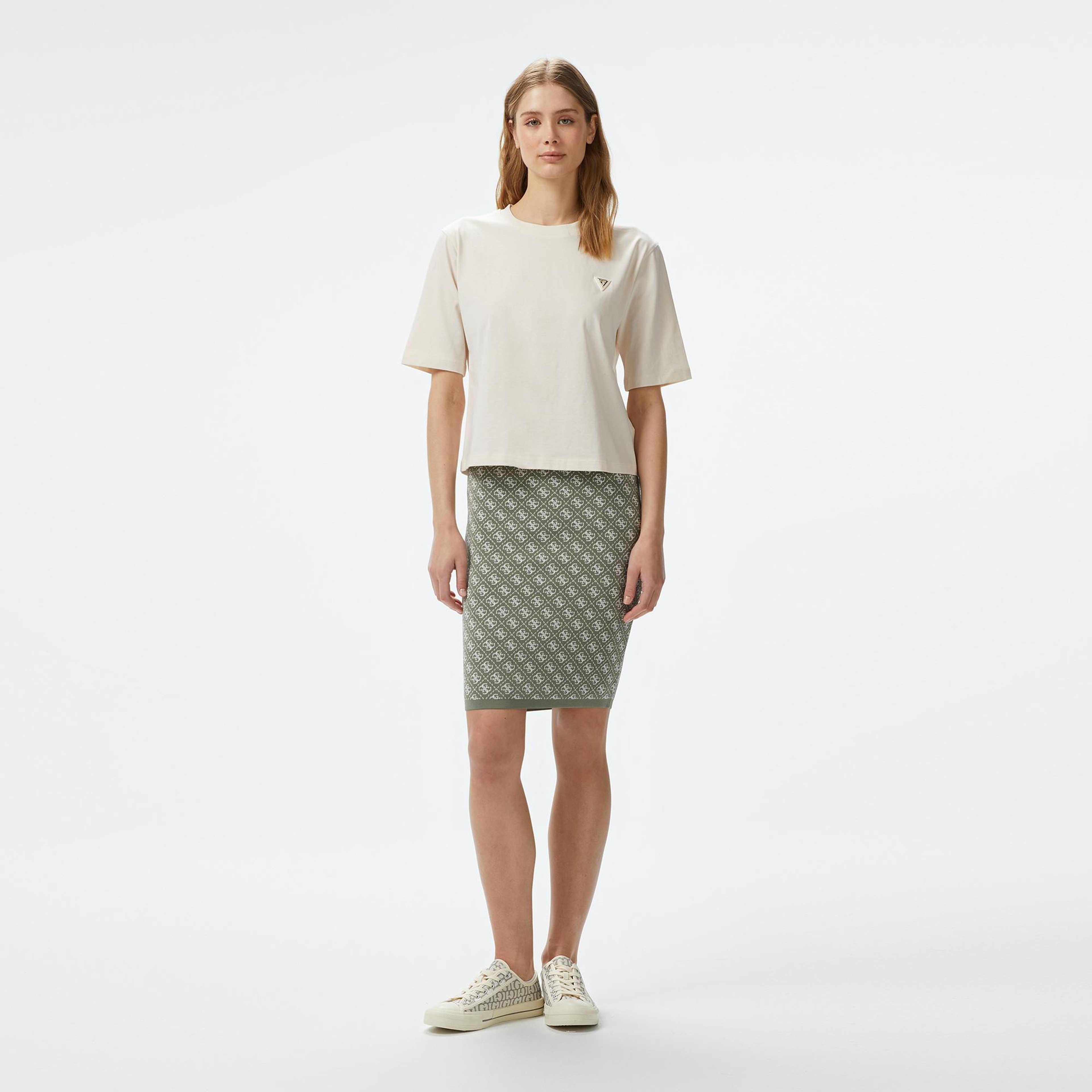 Guess Colette Boxy Mid Organic Stream Kadın Krem T-Shirt