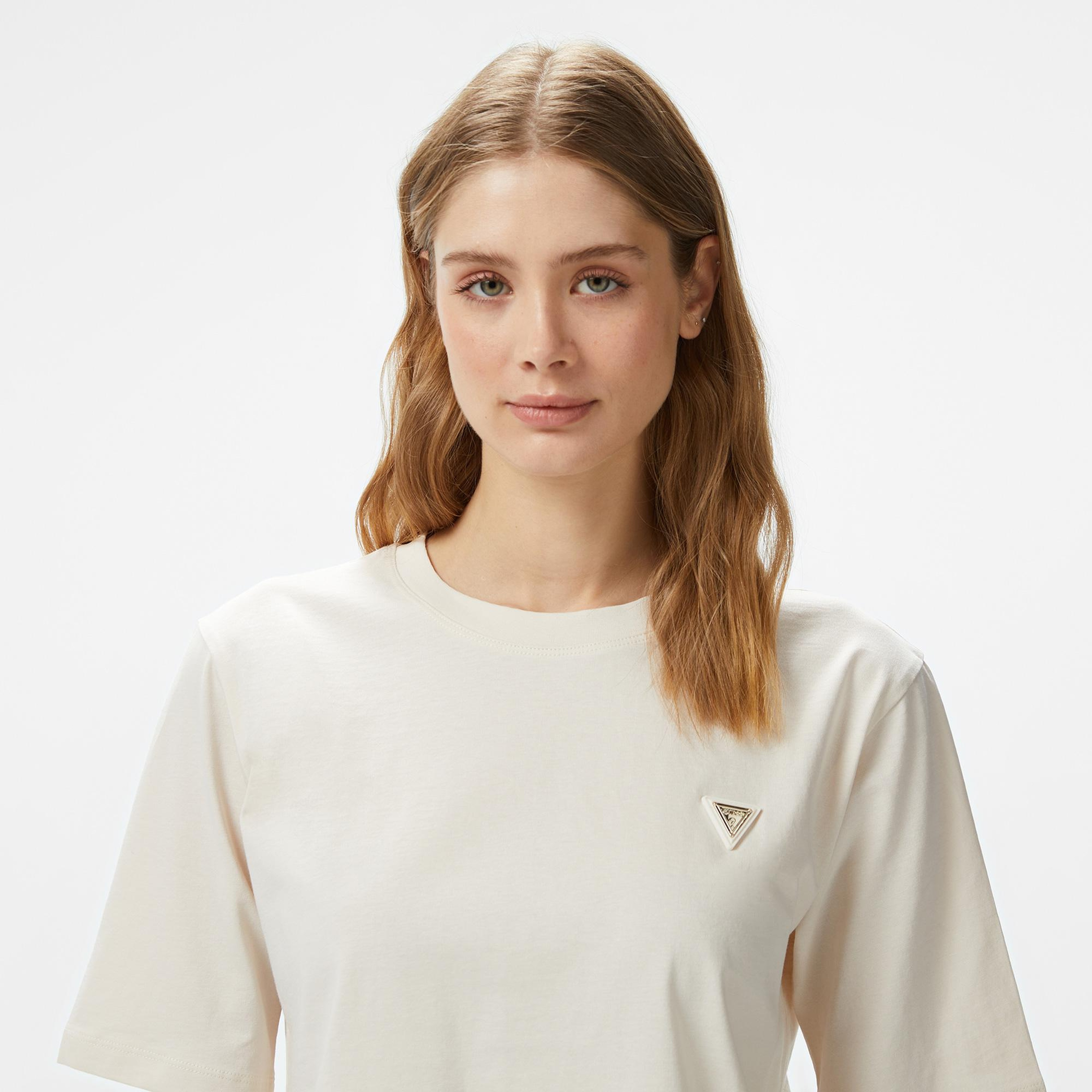 Guess Colette Boxy Mid Organic Stream Kadın Krem T-Shirt