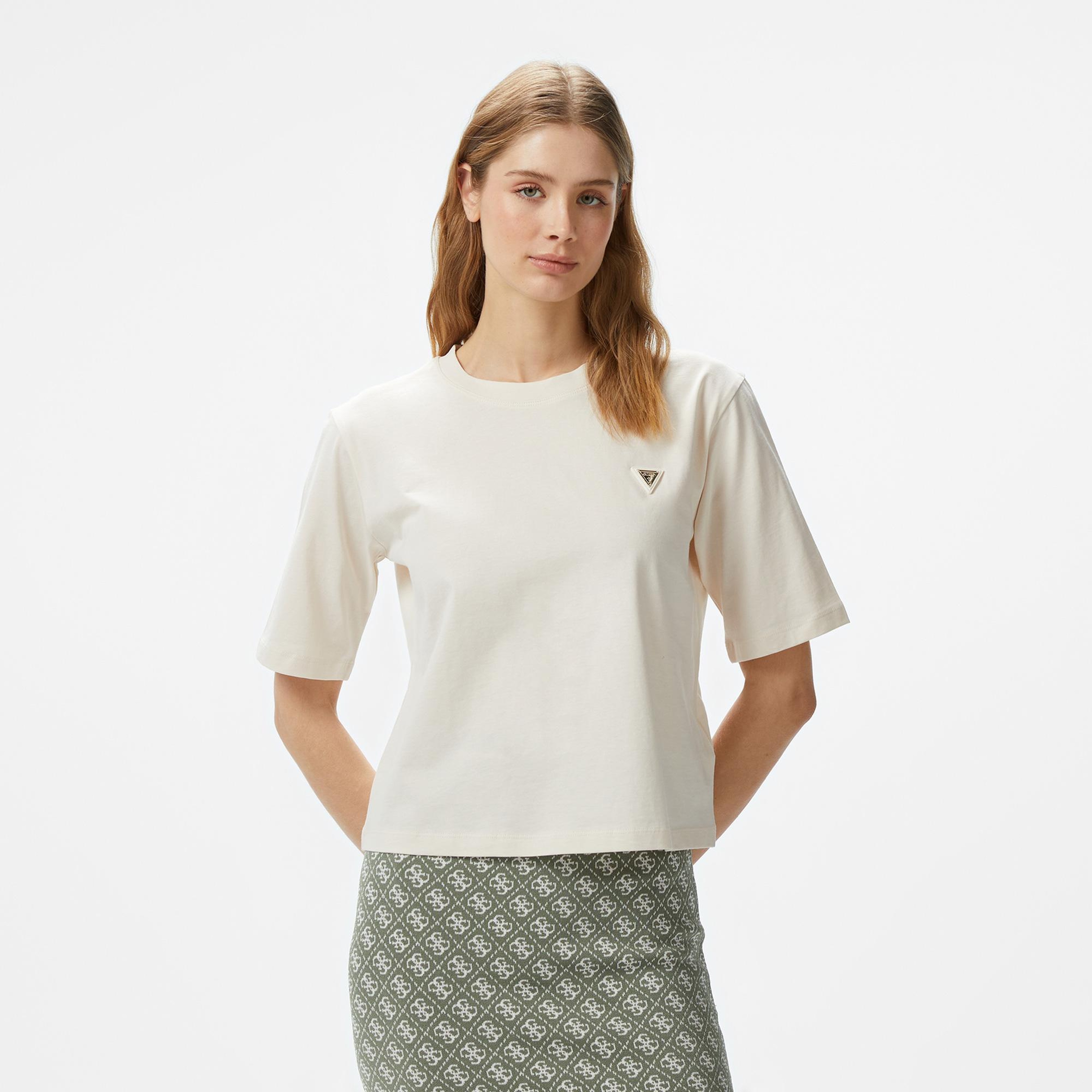 Guess Colette Boxy Mid Organic Stream Kadın Krem T-Shirt