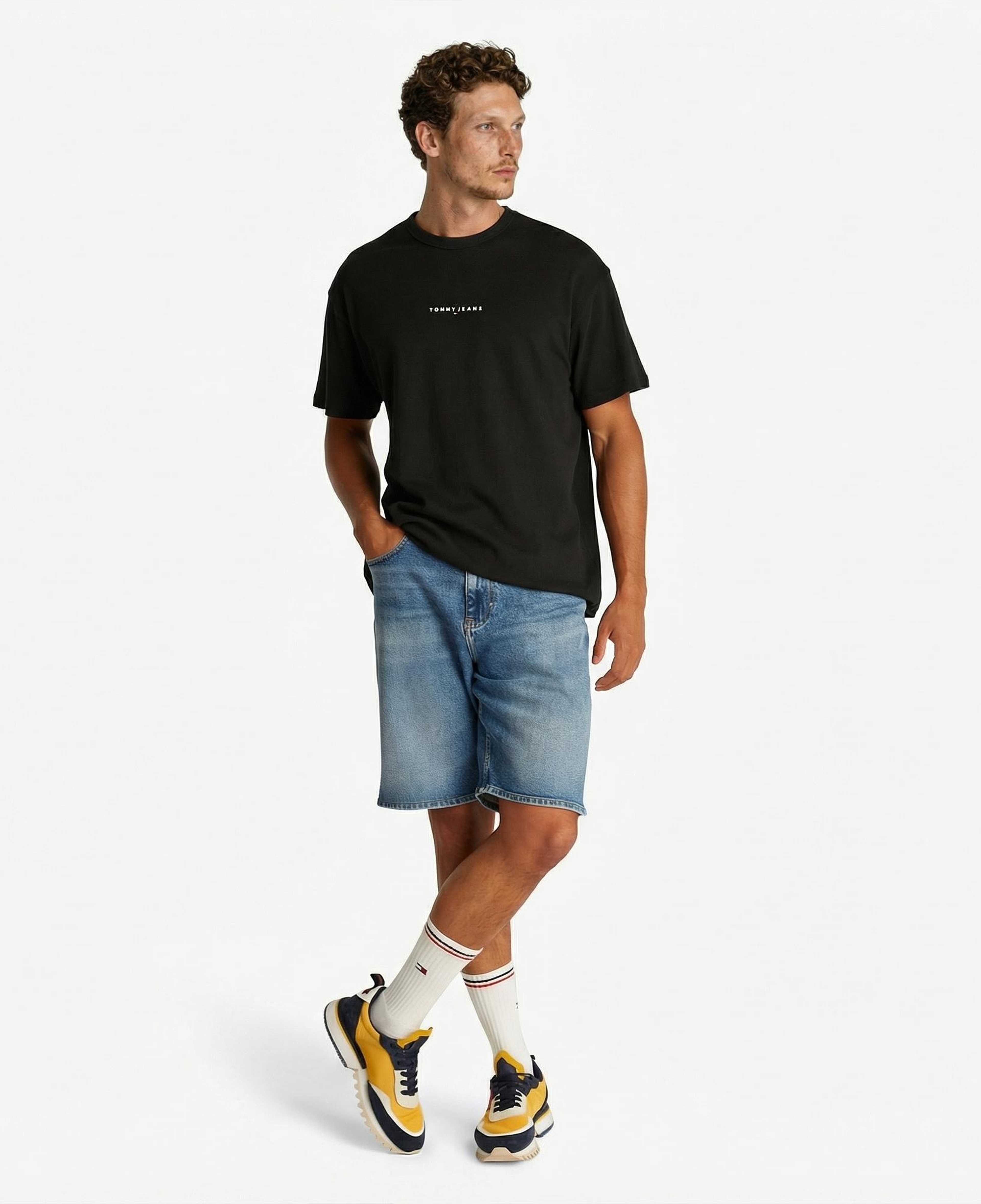 Tommy Hilfiger Linear Erkek Siyah T-Shirt