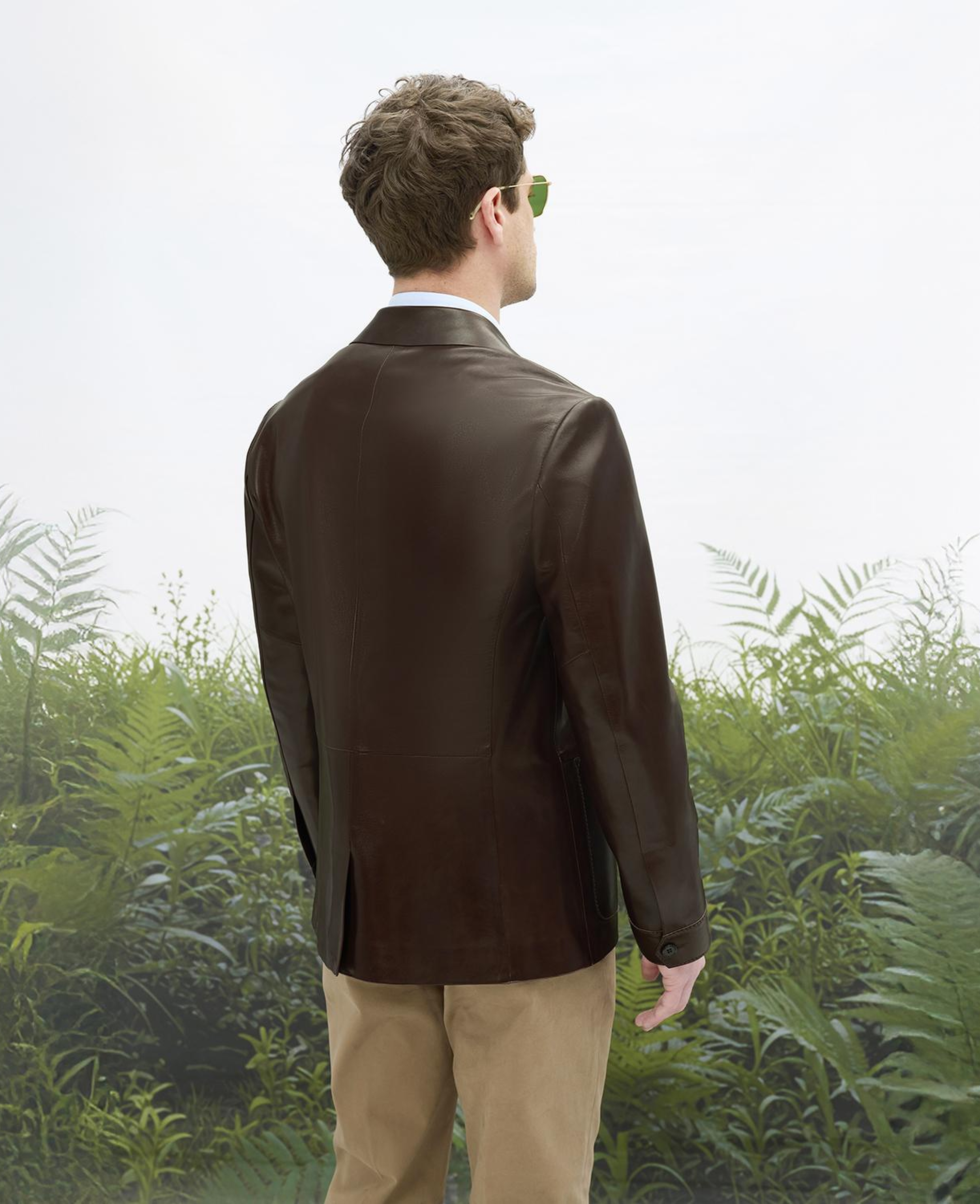 Erkek Kahve Gömlek Yaka Deri Blazer Ceket