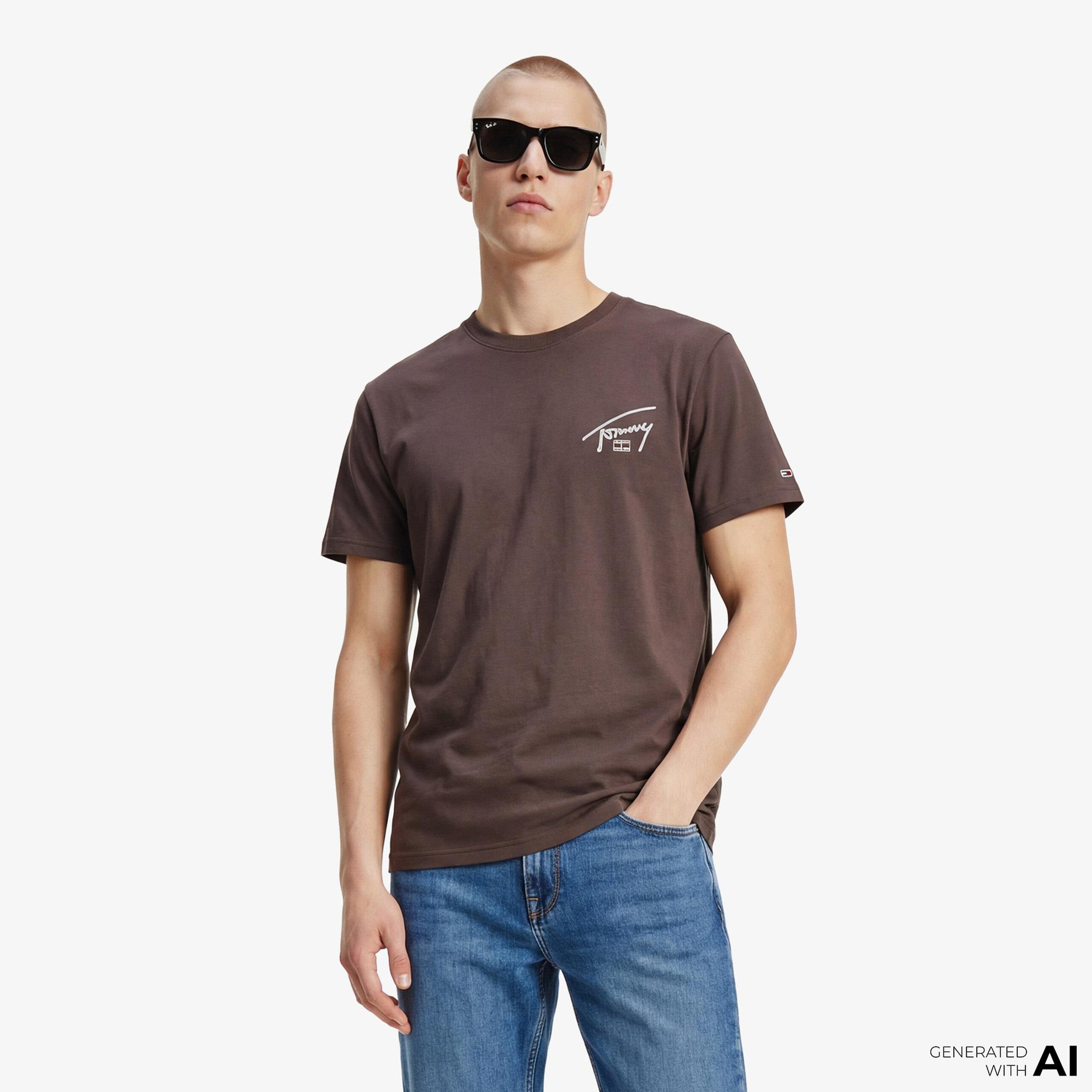 Tommy Hilfiger Signature Erkek Kahverengi T-Shirt