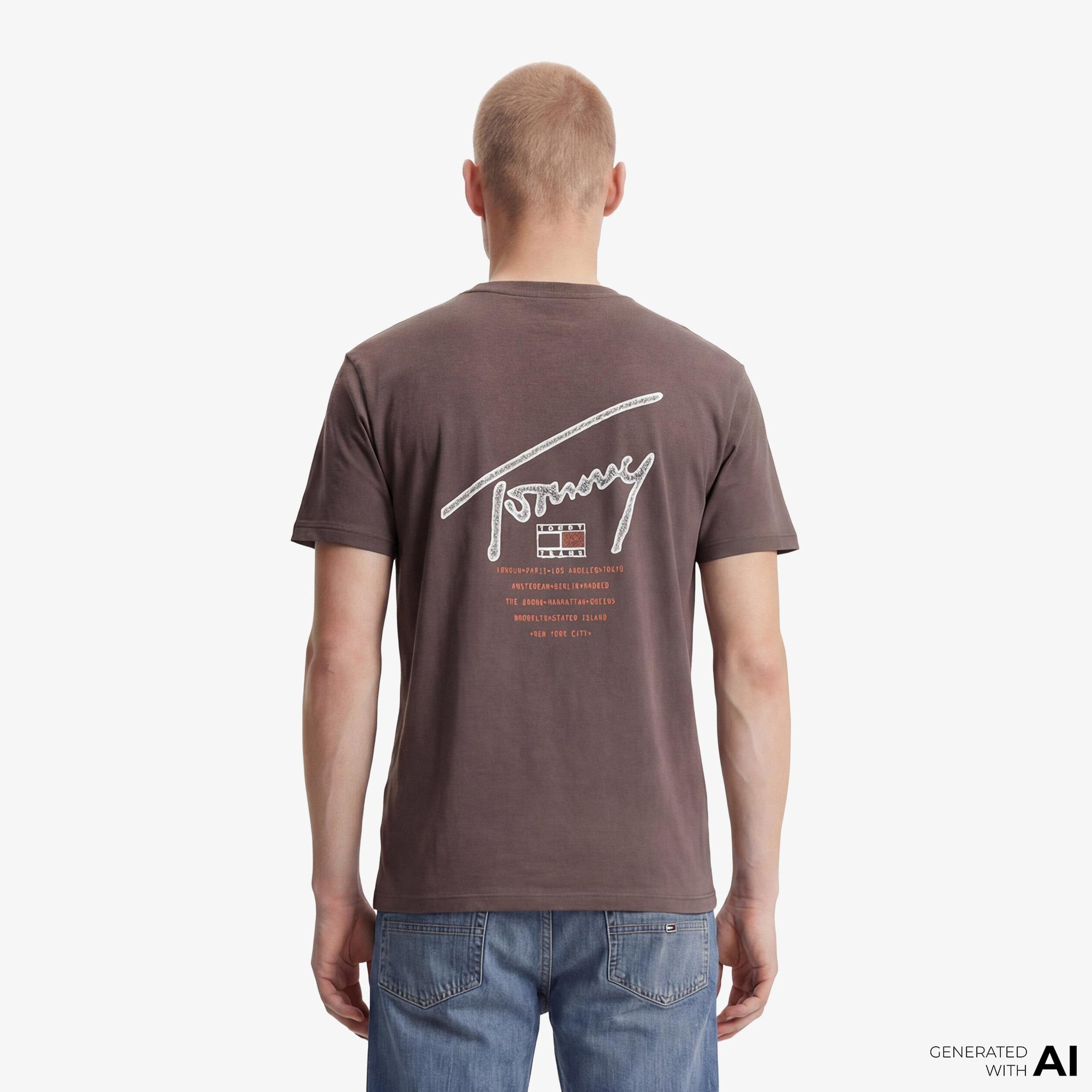 Tommy Hilfiger Signature Erkek Kahverengi T-Shirt