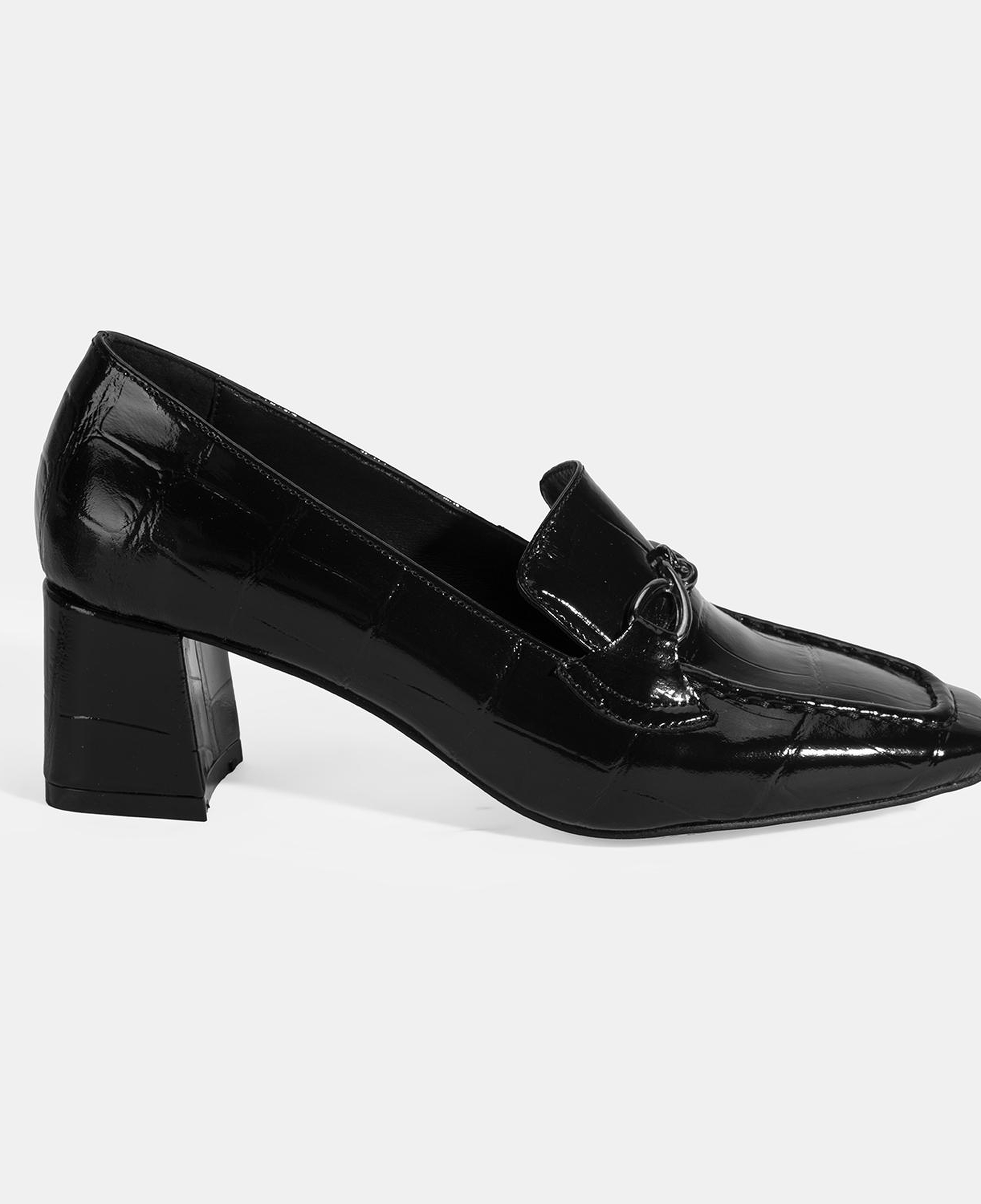 Kadın Siyah Kroko Baskılı Topuklu Rugan Loafer