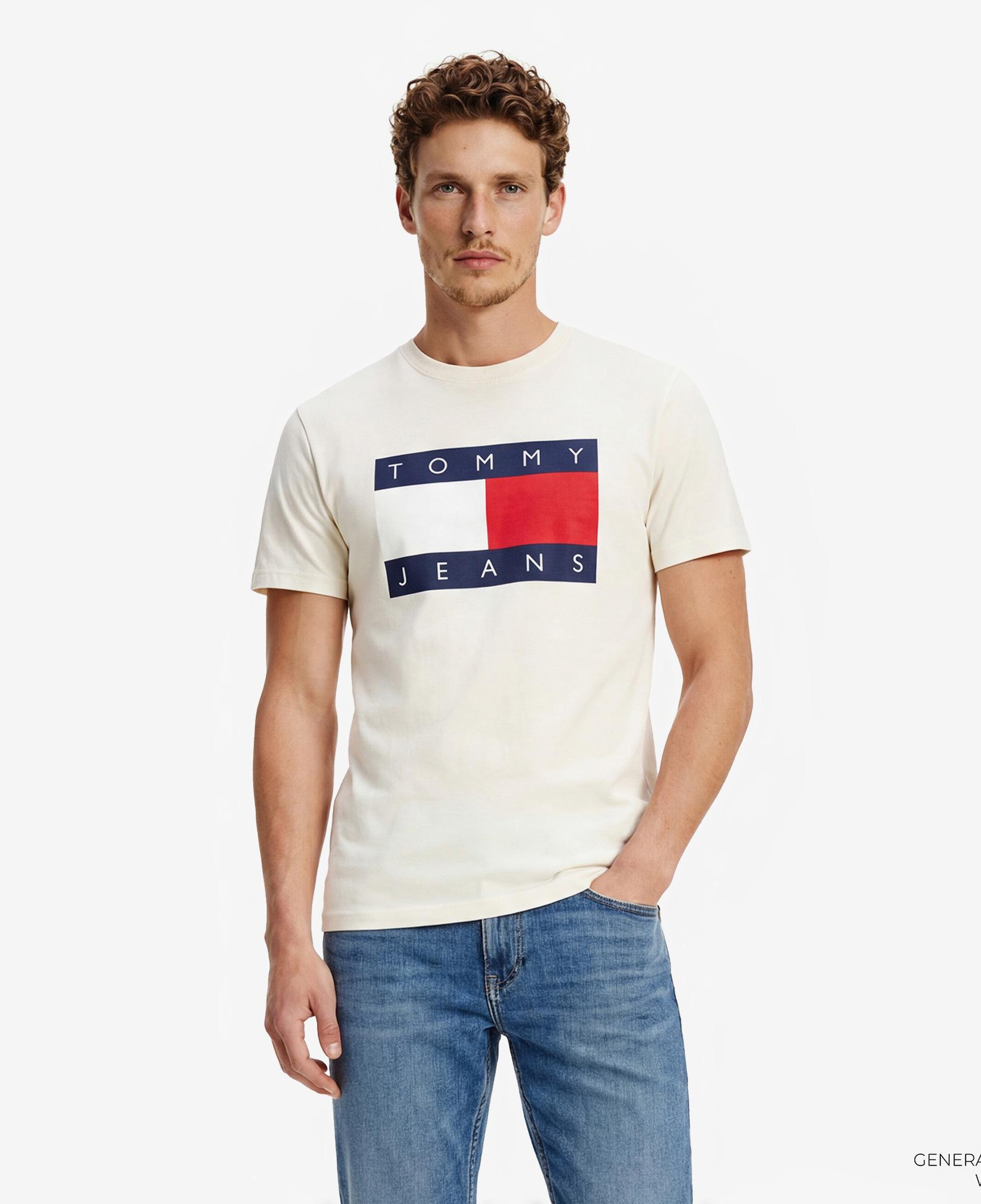 Tommy Hilfiger Flag Erkek Beyaz T-Shirt