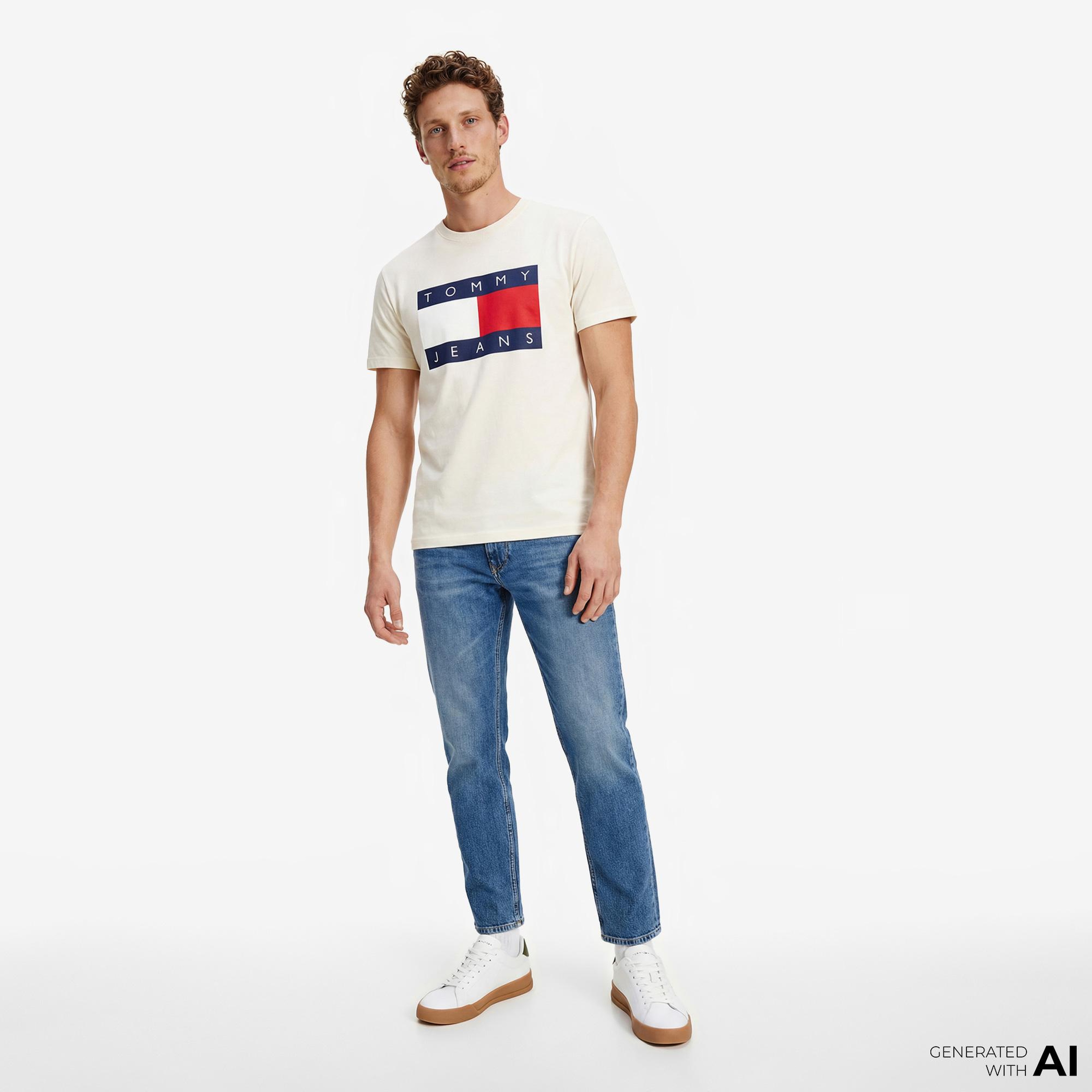 Tommy Hilfiger Flag Erkek Beyaz T-Shirt
