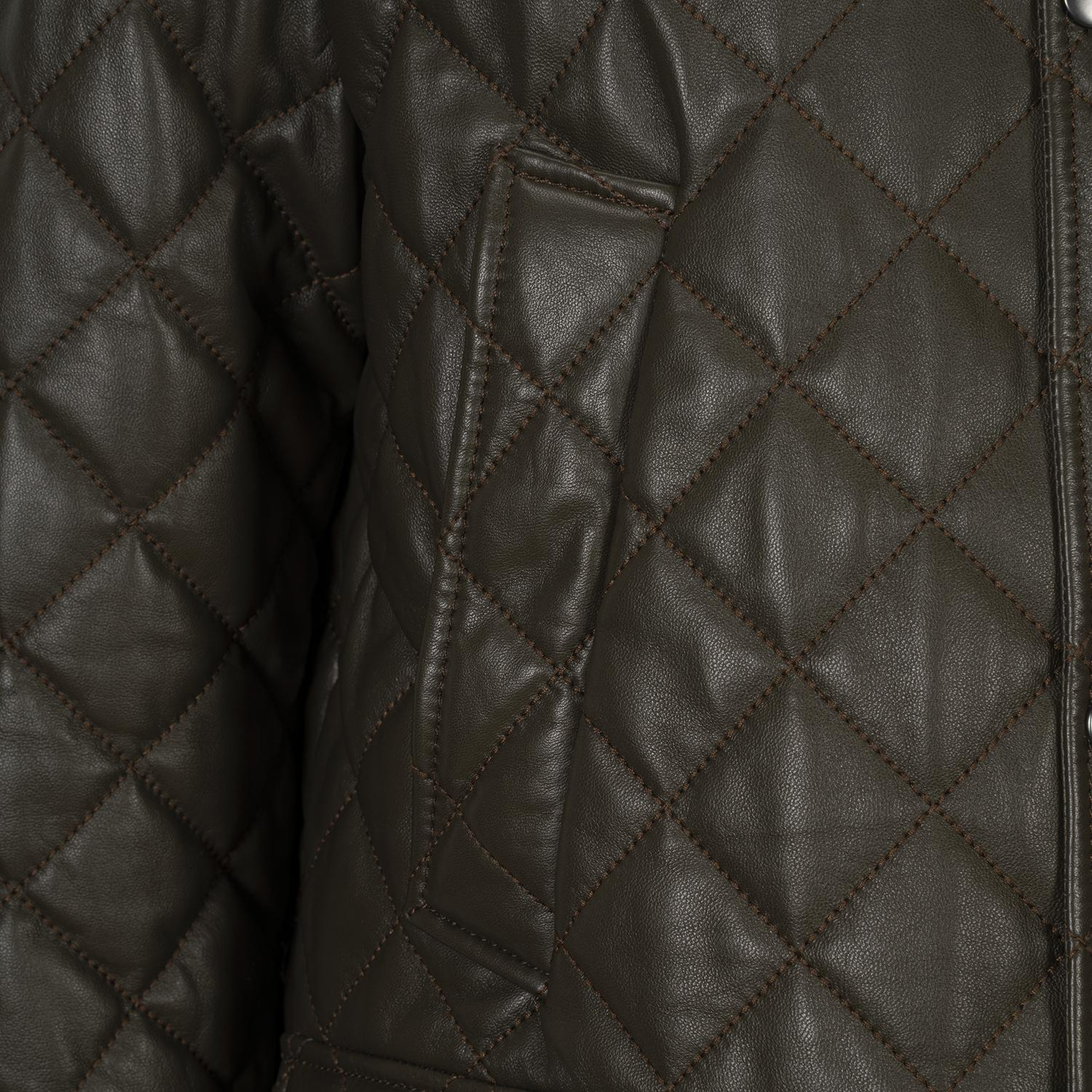 Erkek Yeşil Gömlek Yakalı Kapitoneli Deri Mont