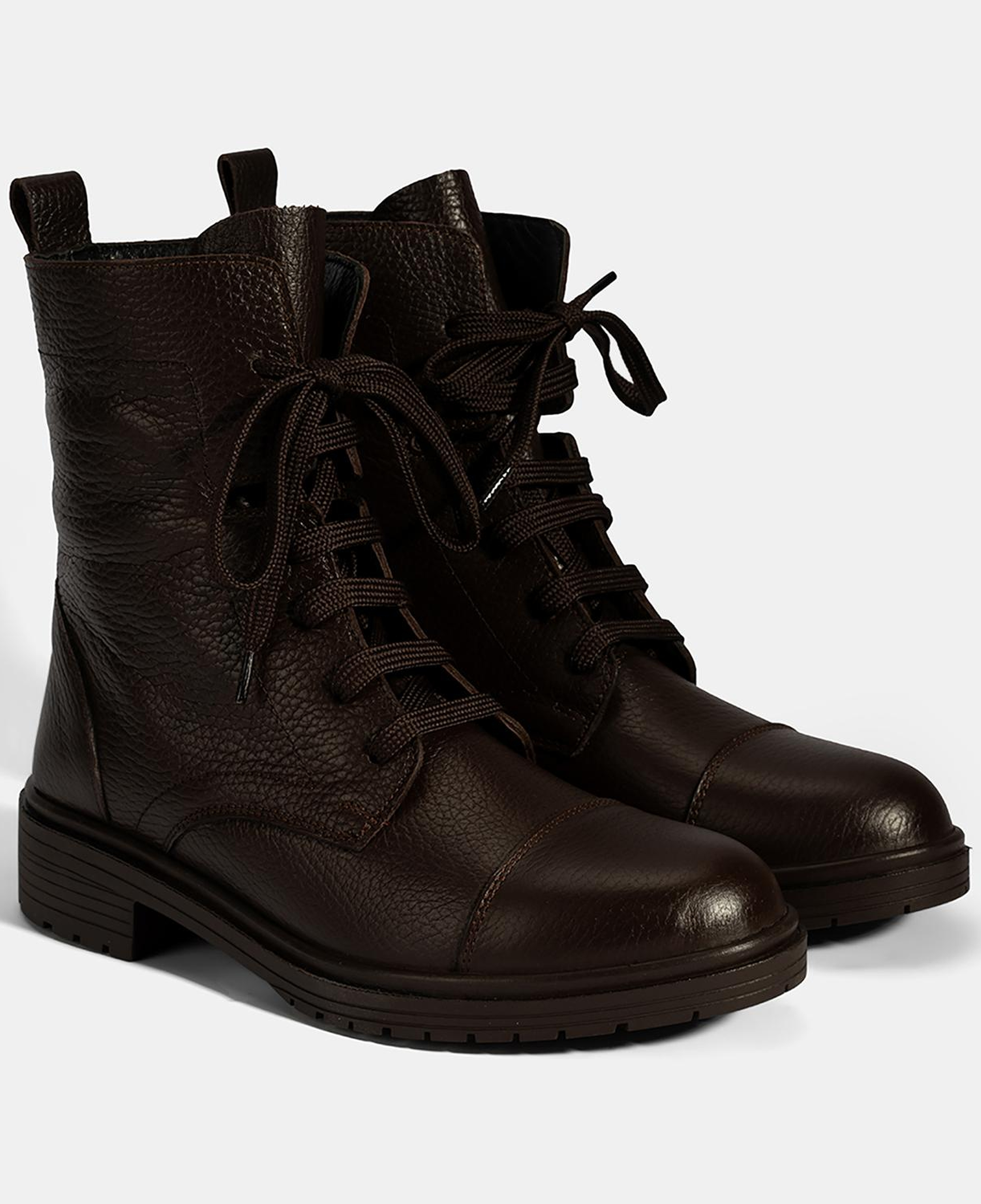 Kadın Kahve Bağcıklı Deri Postal Bot