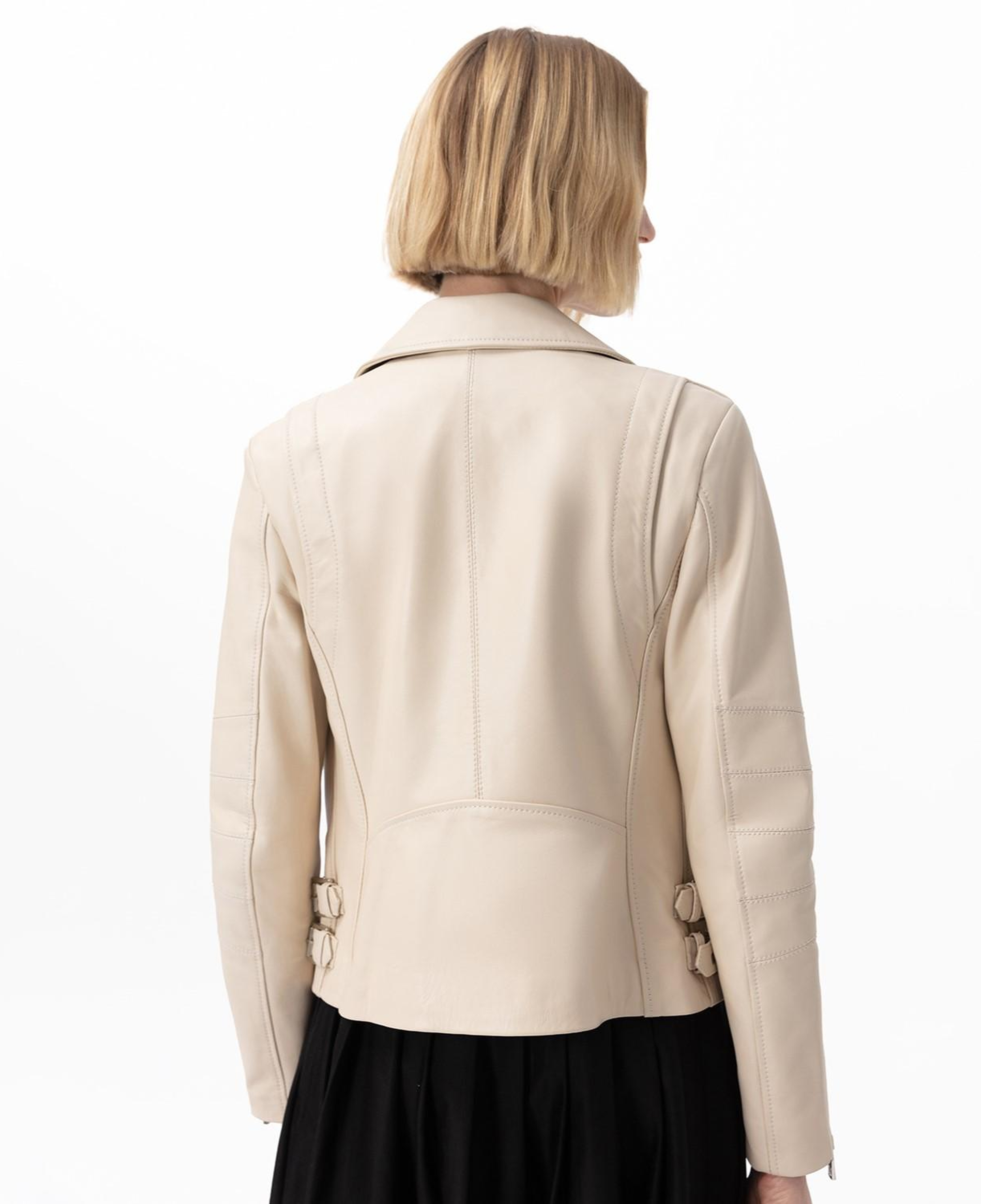 Adsilla Krem Kadın Deri Biker Ceket