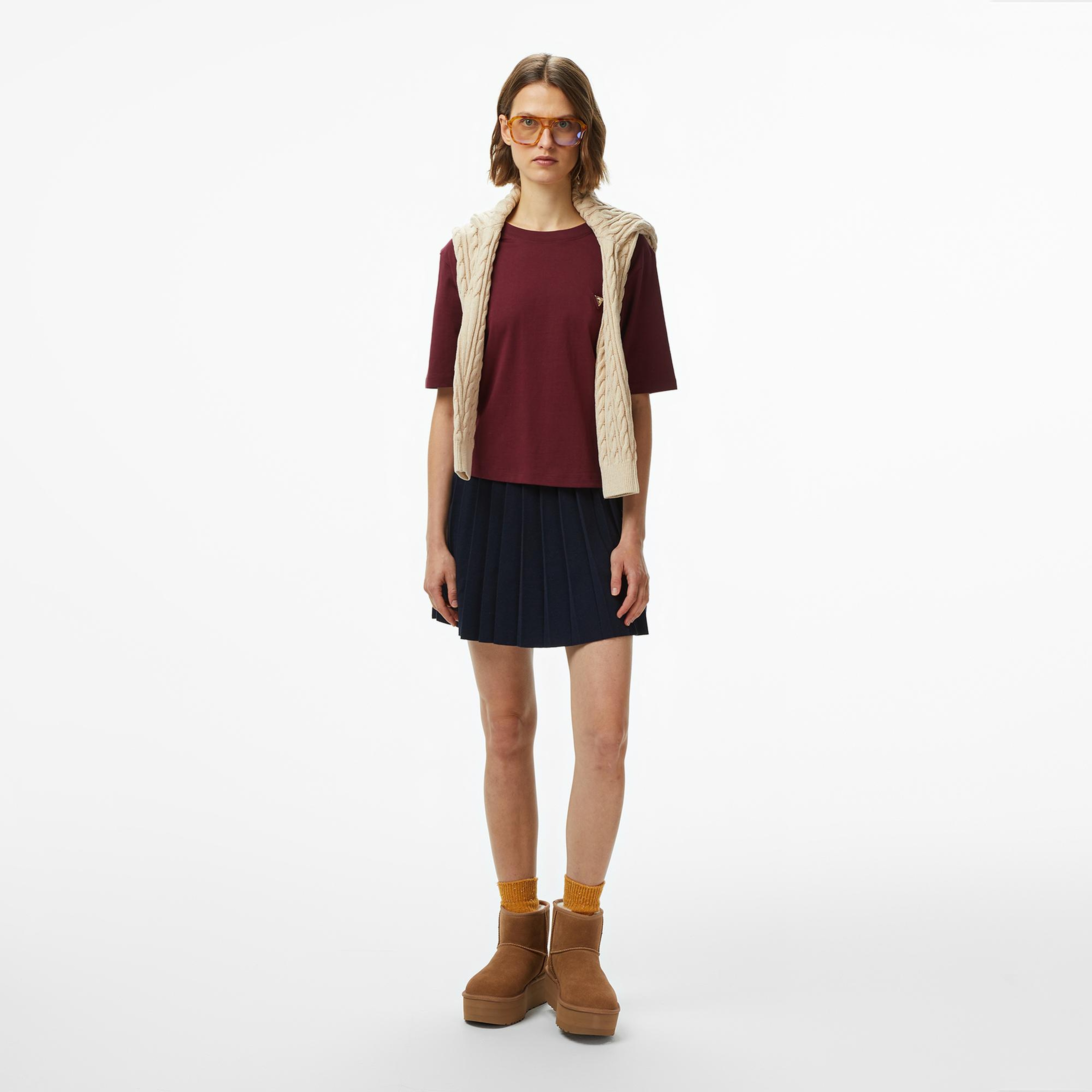 Guess Colette Boxy Fit Kadın Bordo T-Shirt
