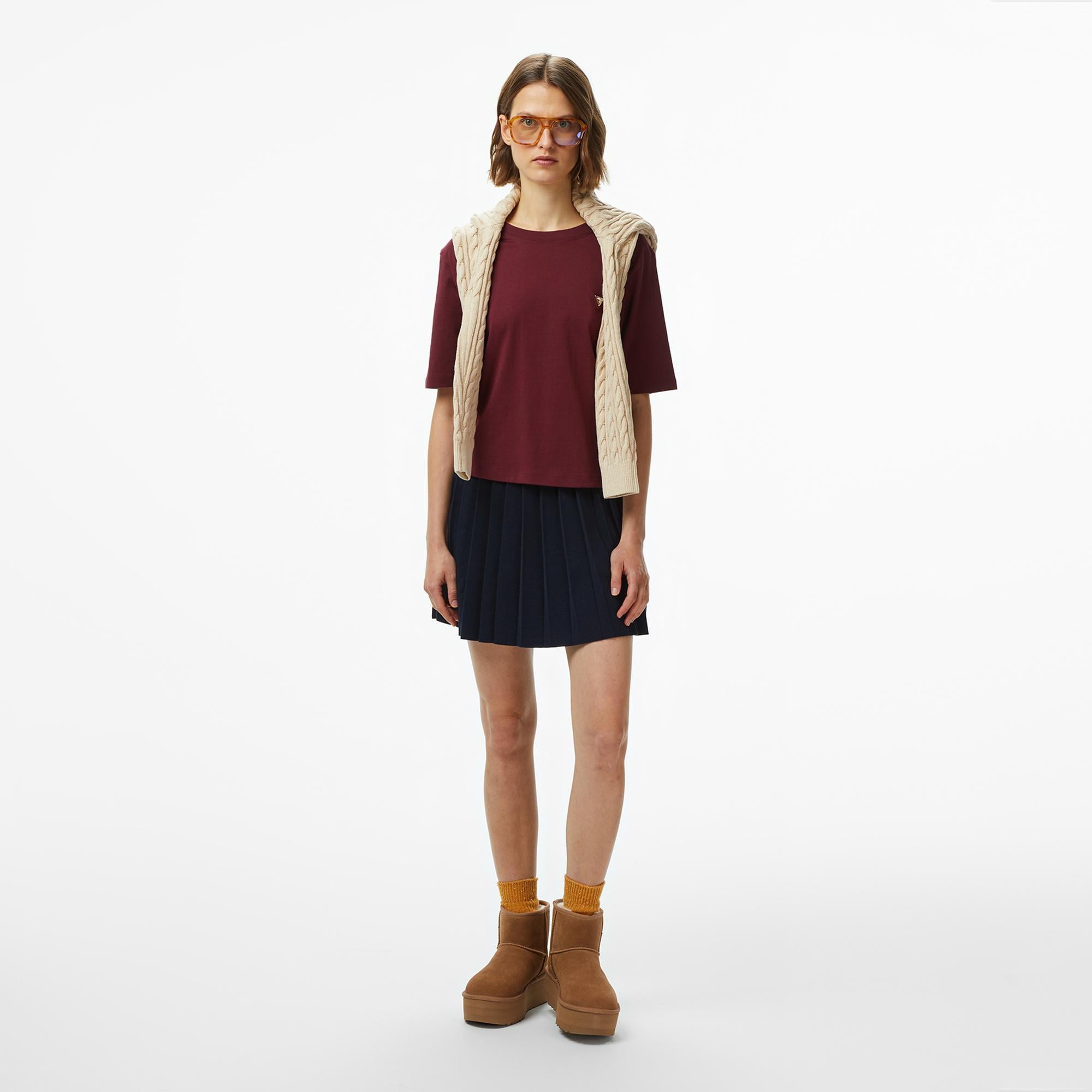 Guess Colette Boxy Fit Kadın Bordo T-Shirt