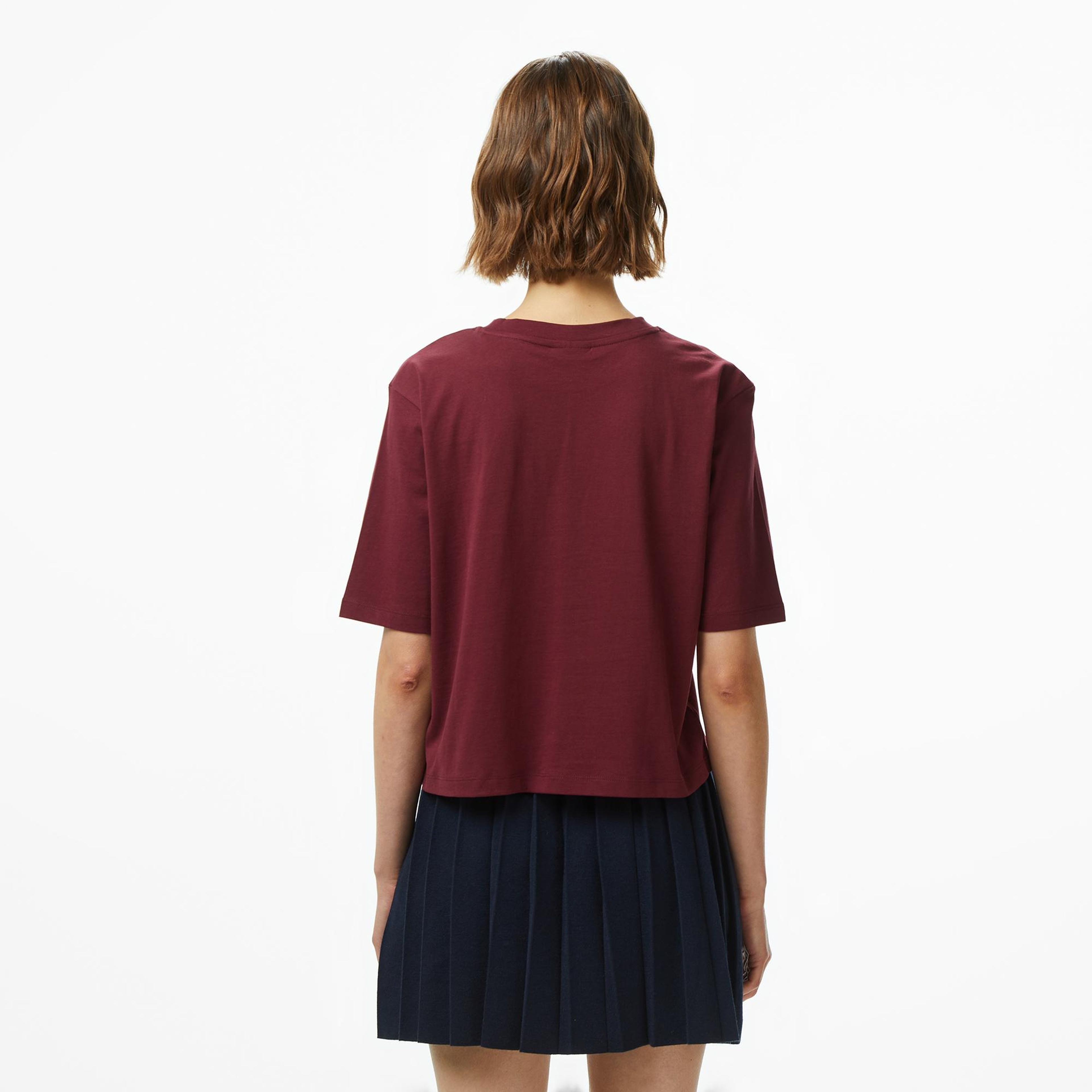 Guess Colette Boxy Fit Kadın Bordo T-Shirt