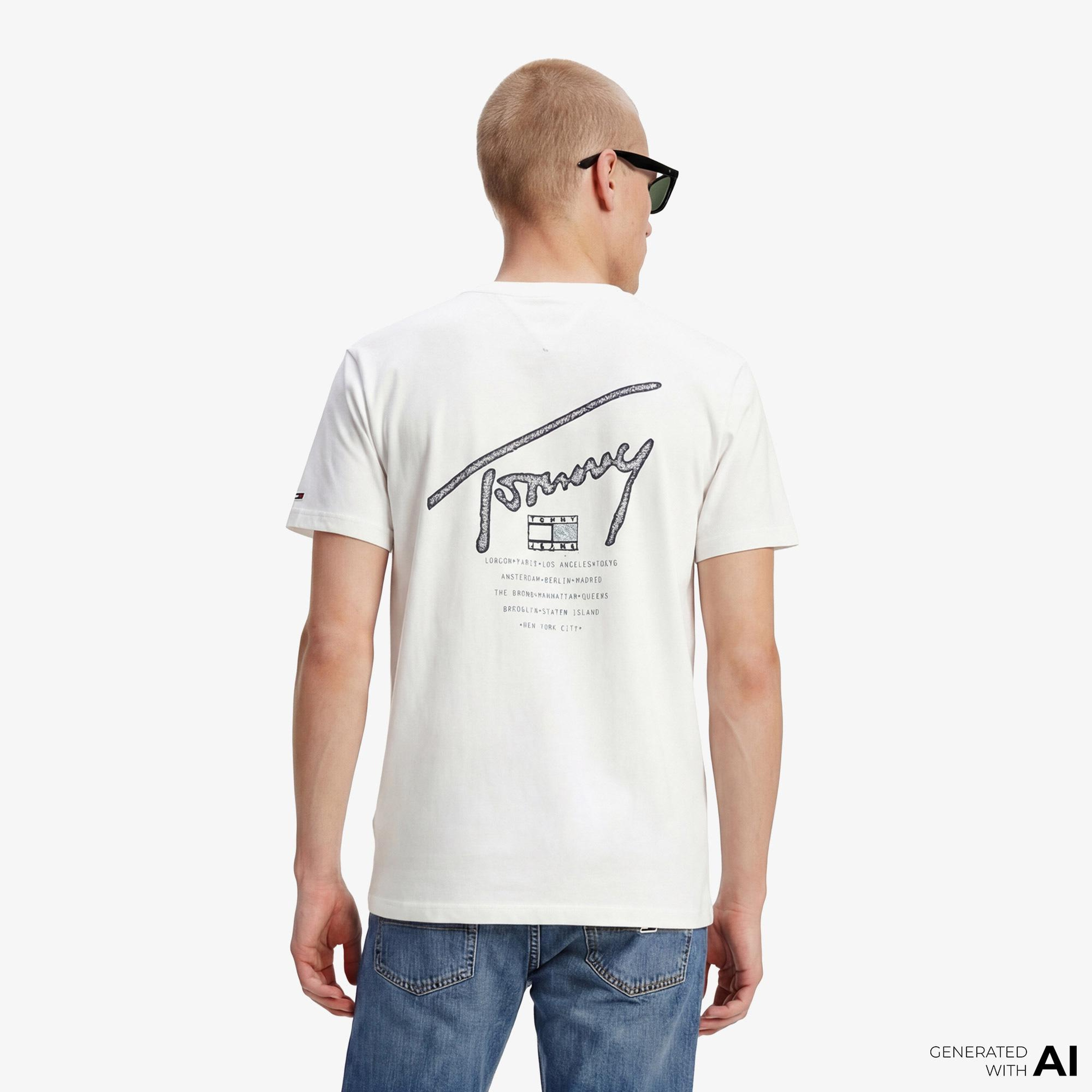 Tommy Hilfiger Signature Erkek Beyaz T-Shirt