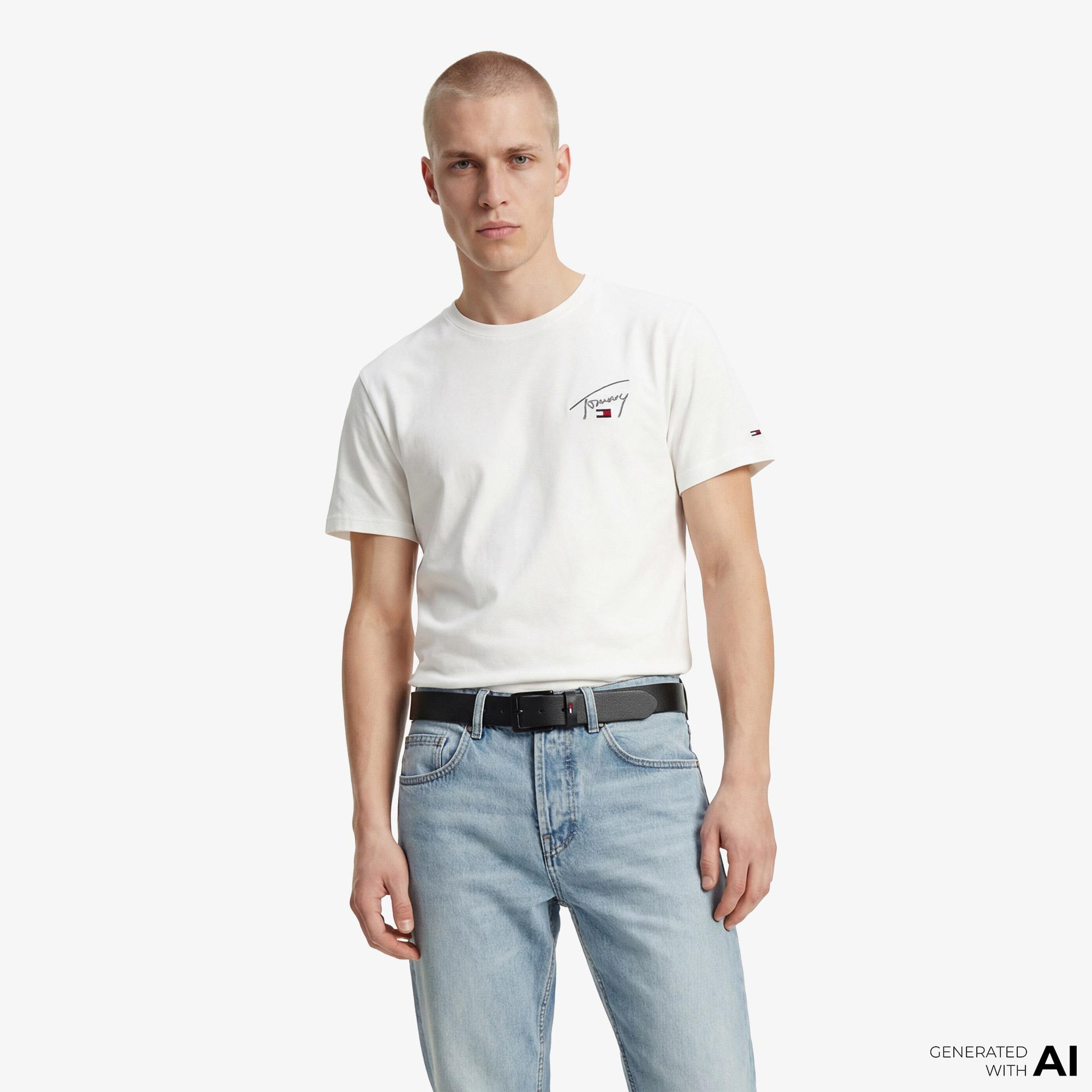 Tommy Hilfiger Signature Erkek Beyaz T-Shirt