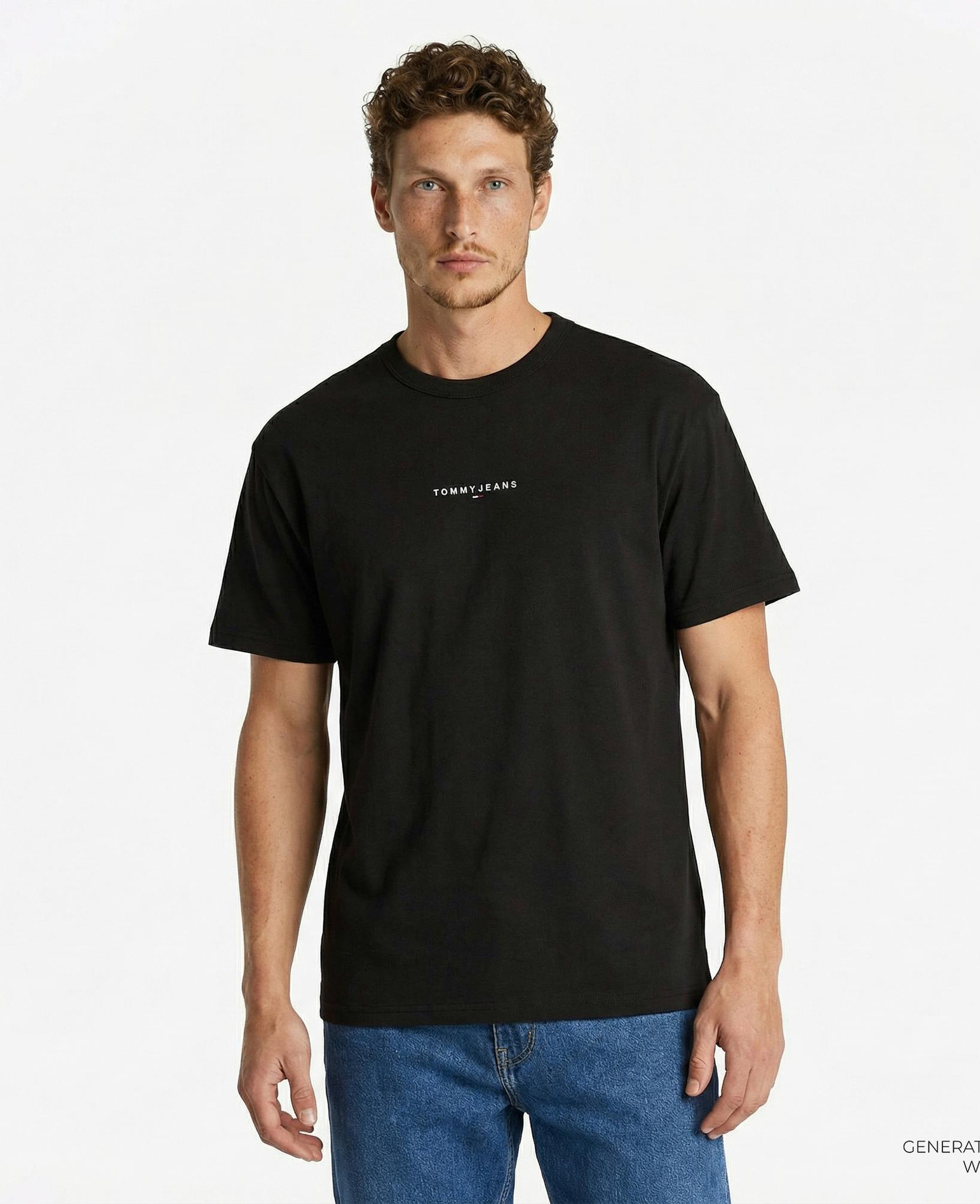Tommy Hilfiger Linear Erkek Siyah T-Shirt