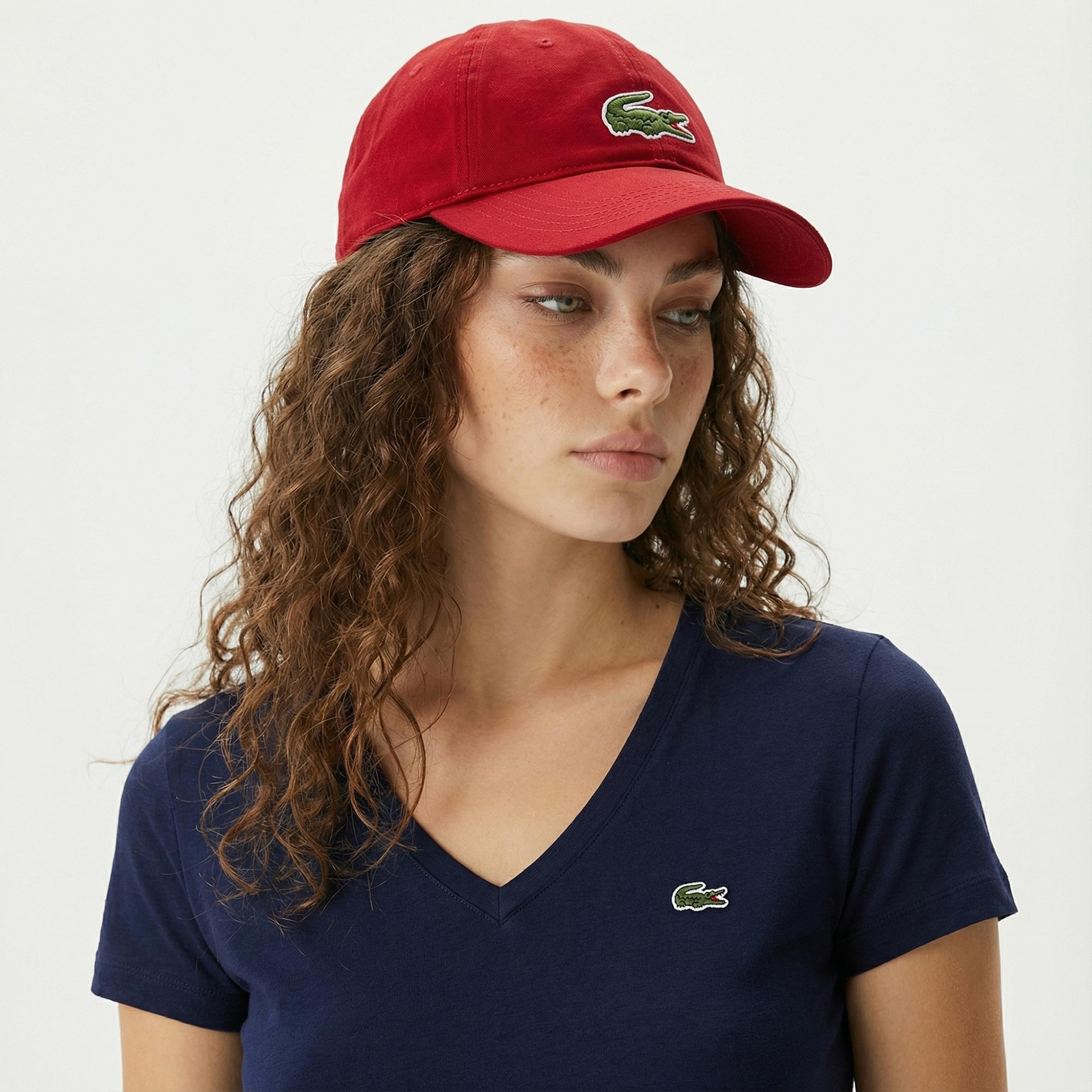 Lacoste Kadın Slim Fit V Yaka Lacivert T-Shirt