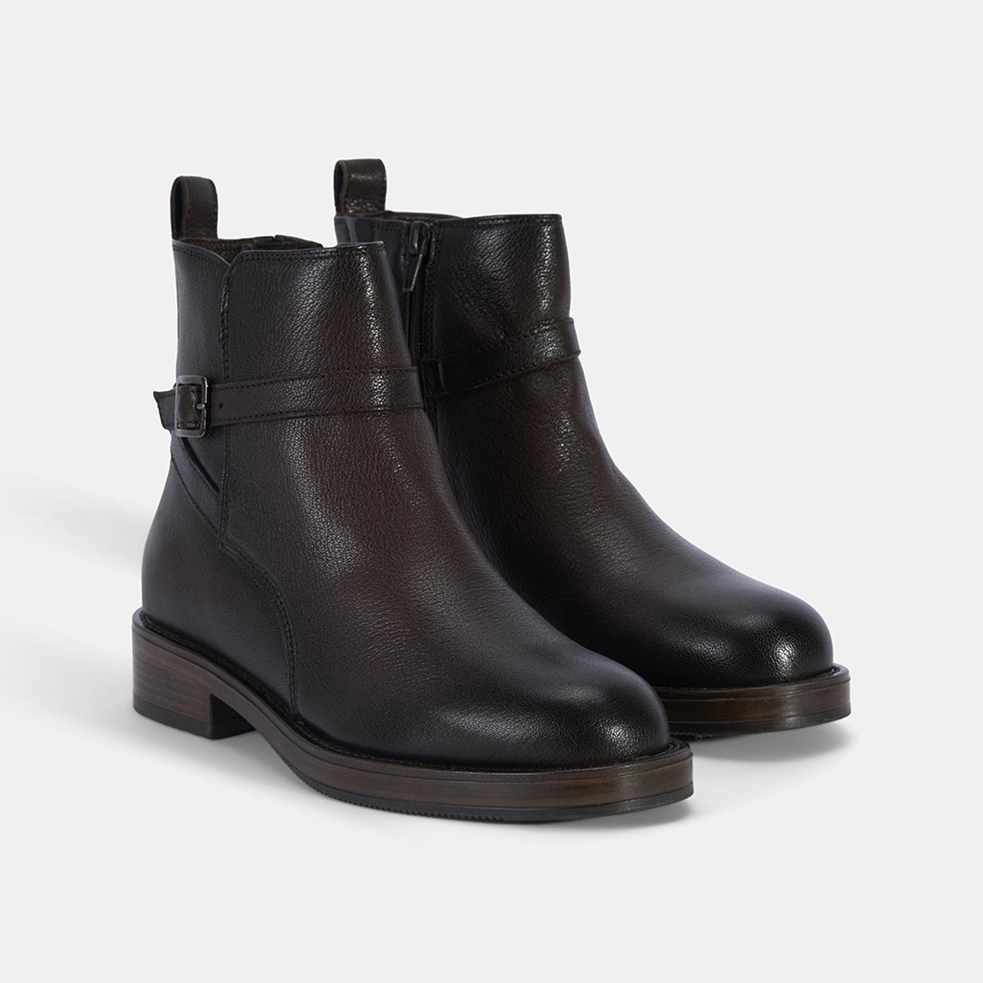 Kadın Kahve Ayarlanabilir Tokalı Deri Bot