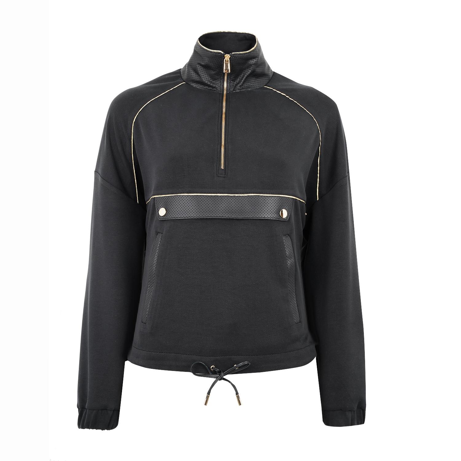 Altessa Siyah Kadın Deri Detaylı Sweatshirt