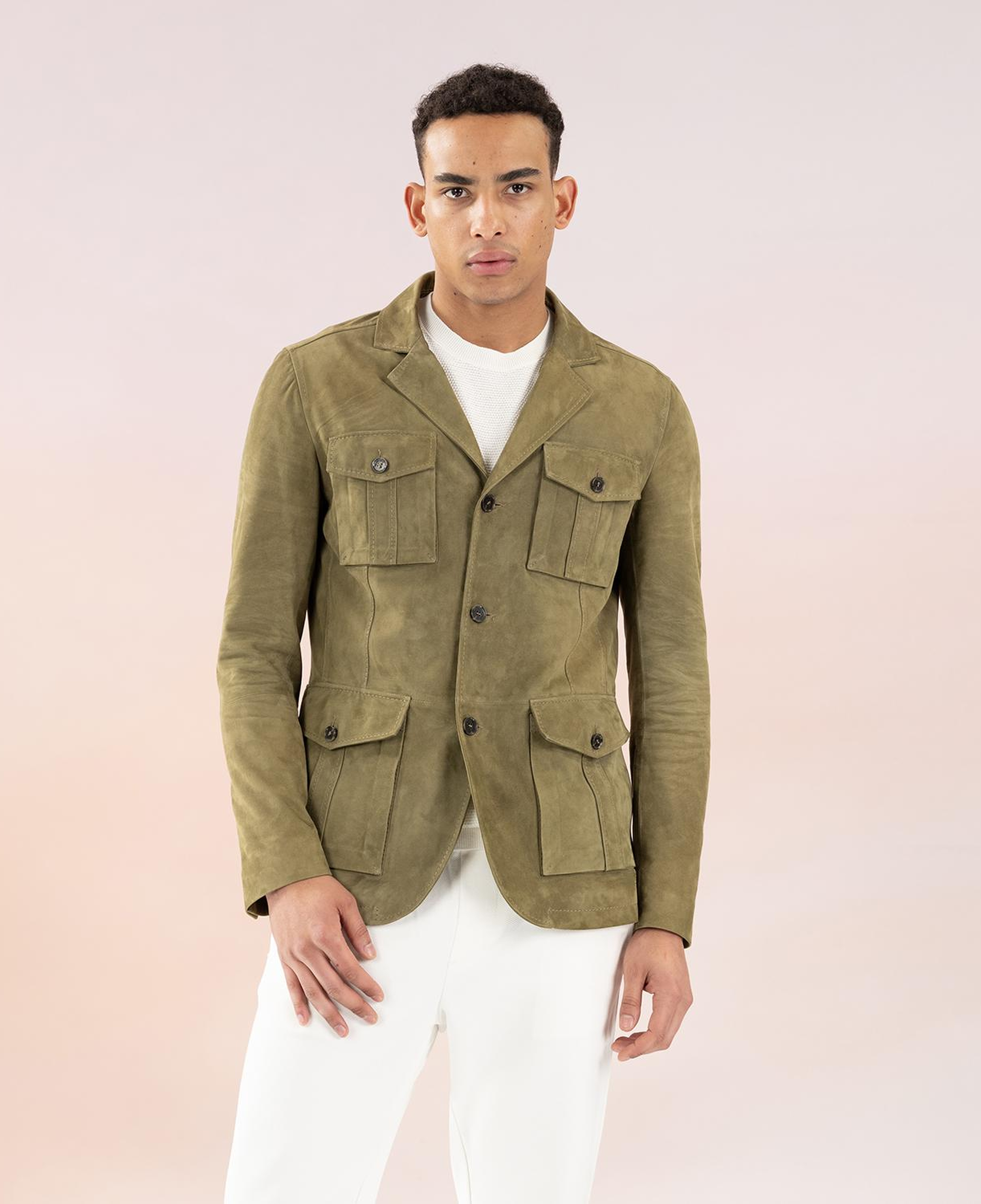 Antonin Yeşil Erkek Süet Safari Deri Ceket