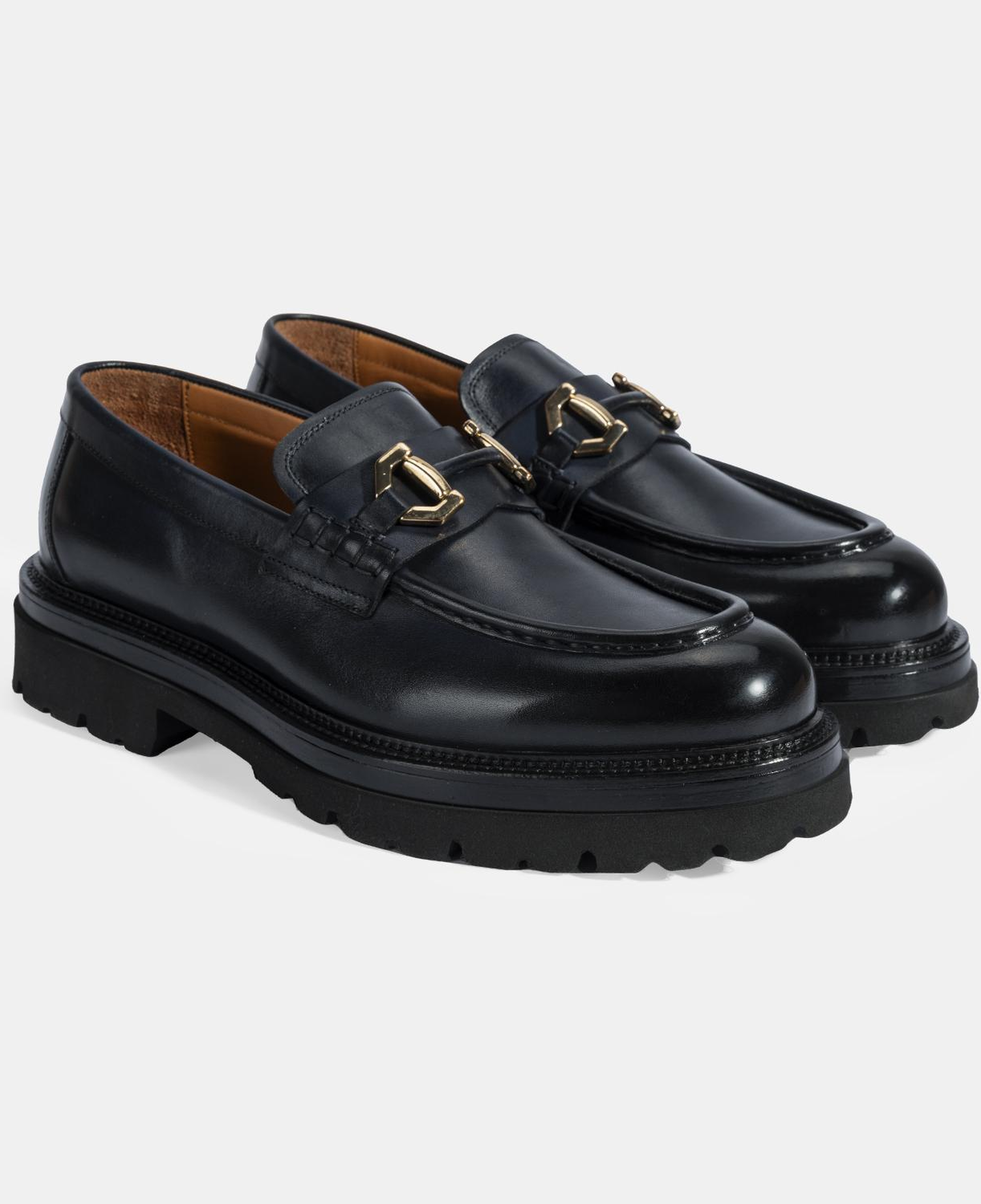 Erkek Lacivert Metal Toka Detaylı Deri Loafer