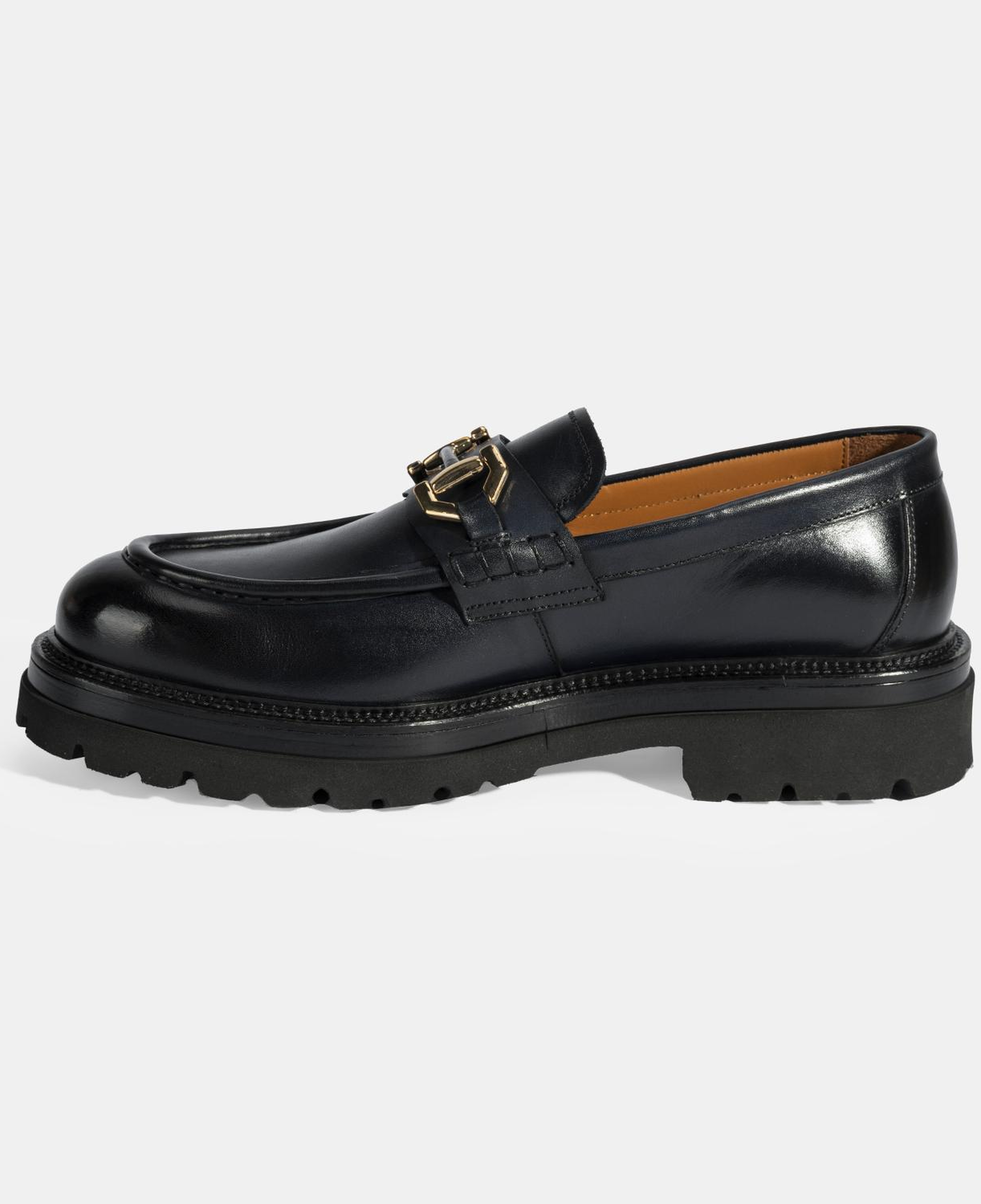 Erkek Lacivert Metal Toka Detaylı Deri Loafer