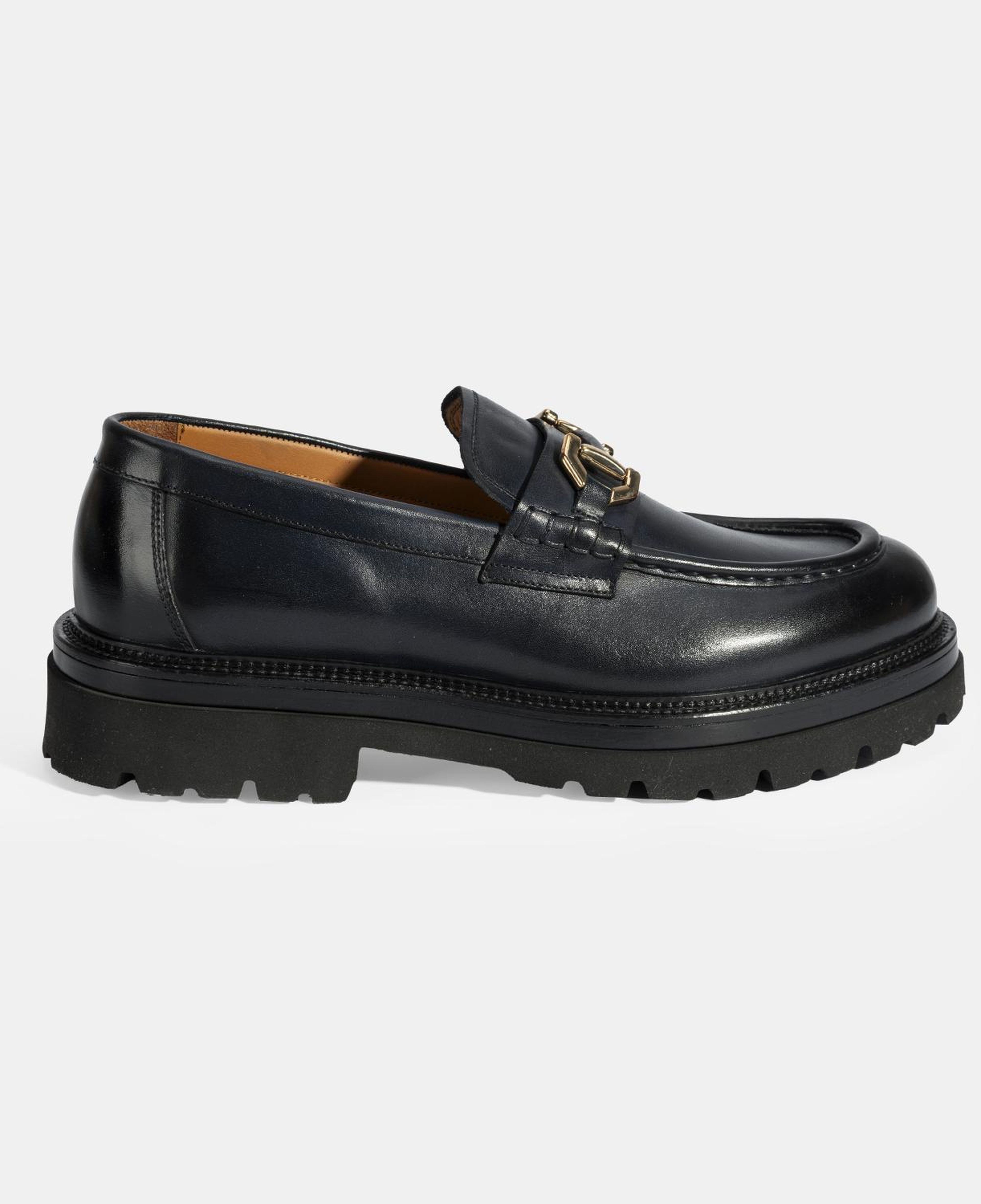 Erkek Lacivert Metal Toka Detaylı Deri Loafer