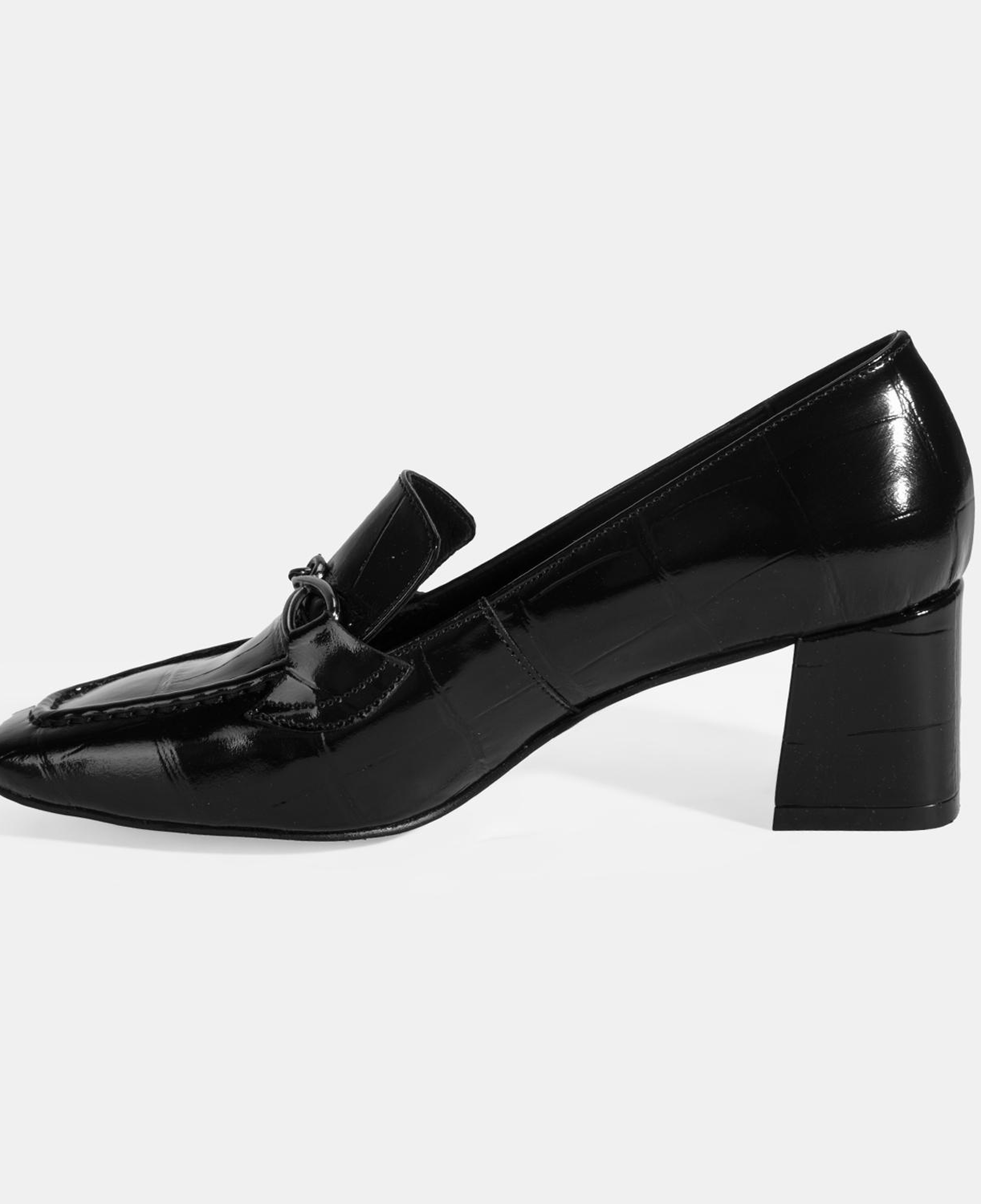 Kadın Siyah Kroko Baskılı Topuklu Rugan Loafer